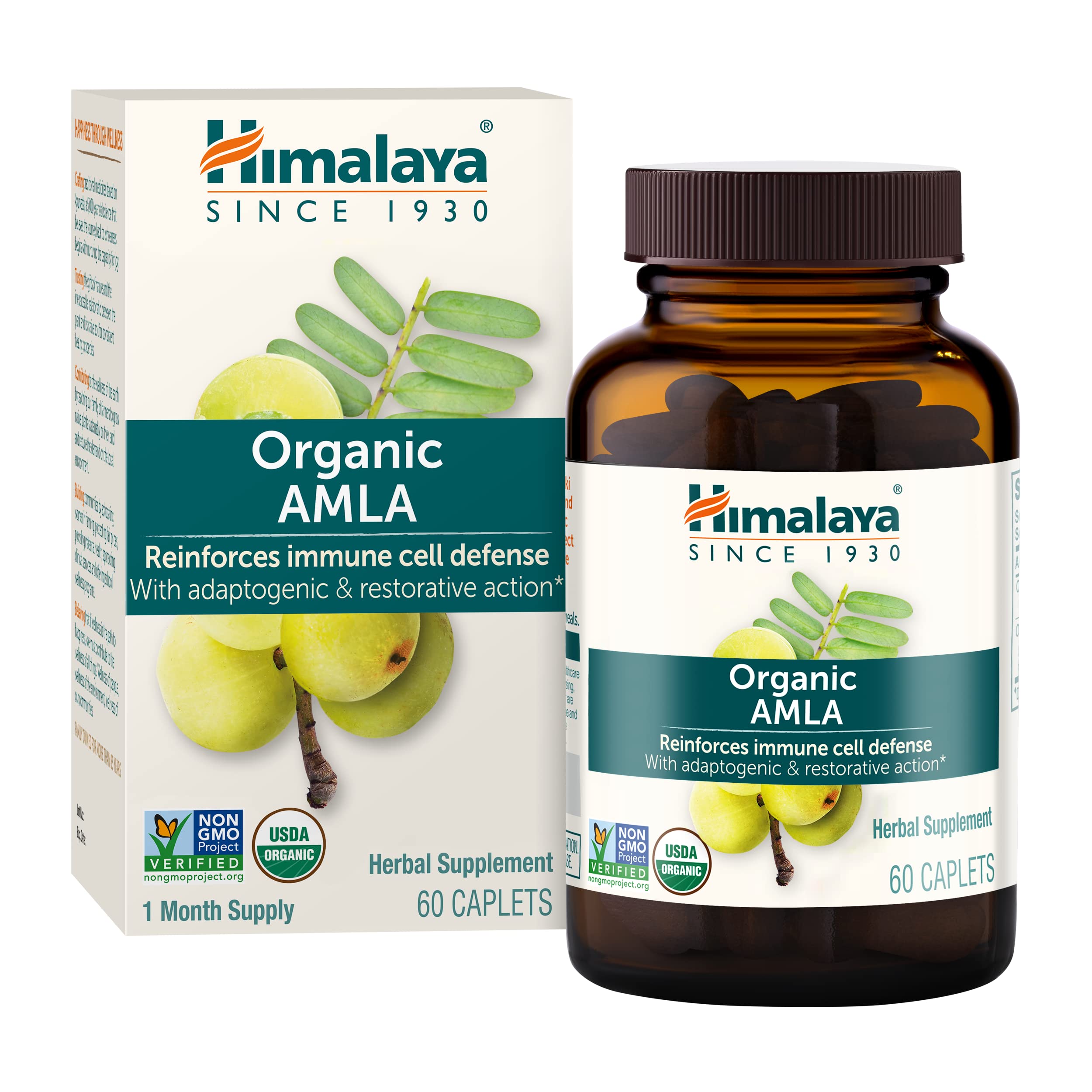 Himalaya Organic Amla - Herbal Immune Support Supplement with Adaptogen and Antioxidant - USDA Organic, Vegan, Non-GMO, Gluten Free, 600 mg, 60 Caplets Himalaya Au supplements