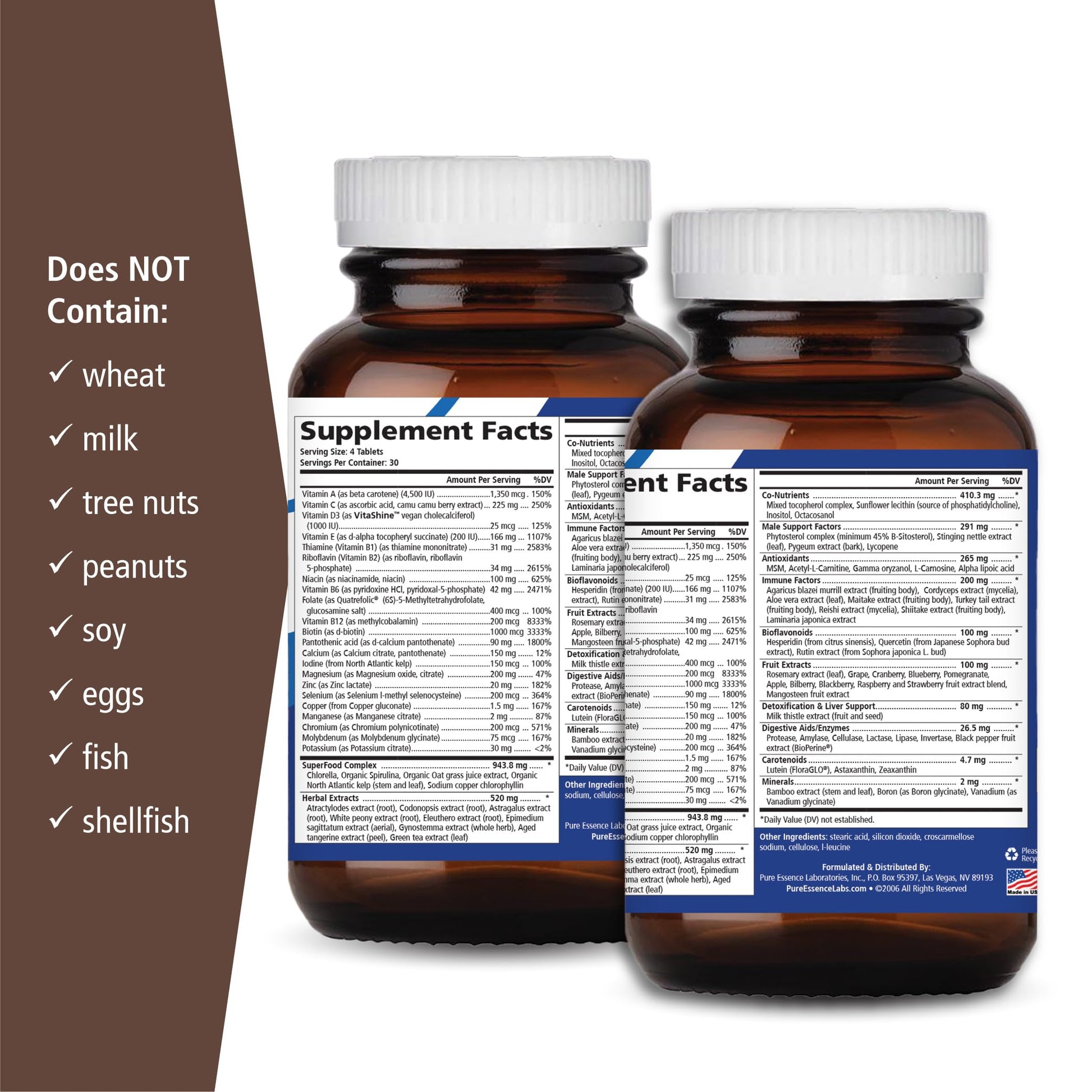 PURE ESSENCE LABS Longevity Multivitamin for Men Over 40 - Super Energetic with Superfoods, Minerals, Enzymes, Vitamin D3, B12, Biotin - 120 Tablets PURE ESSENCE LABS Au supplements