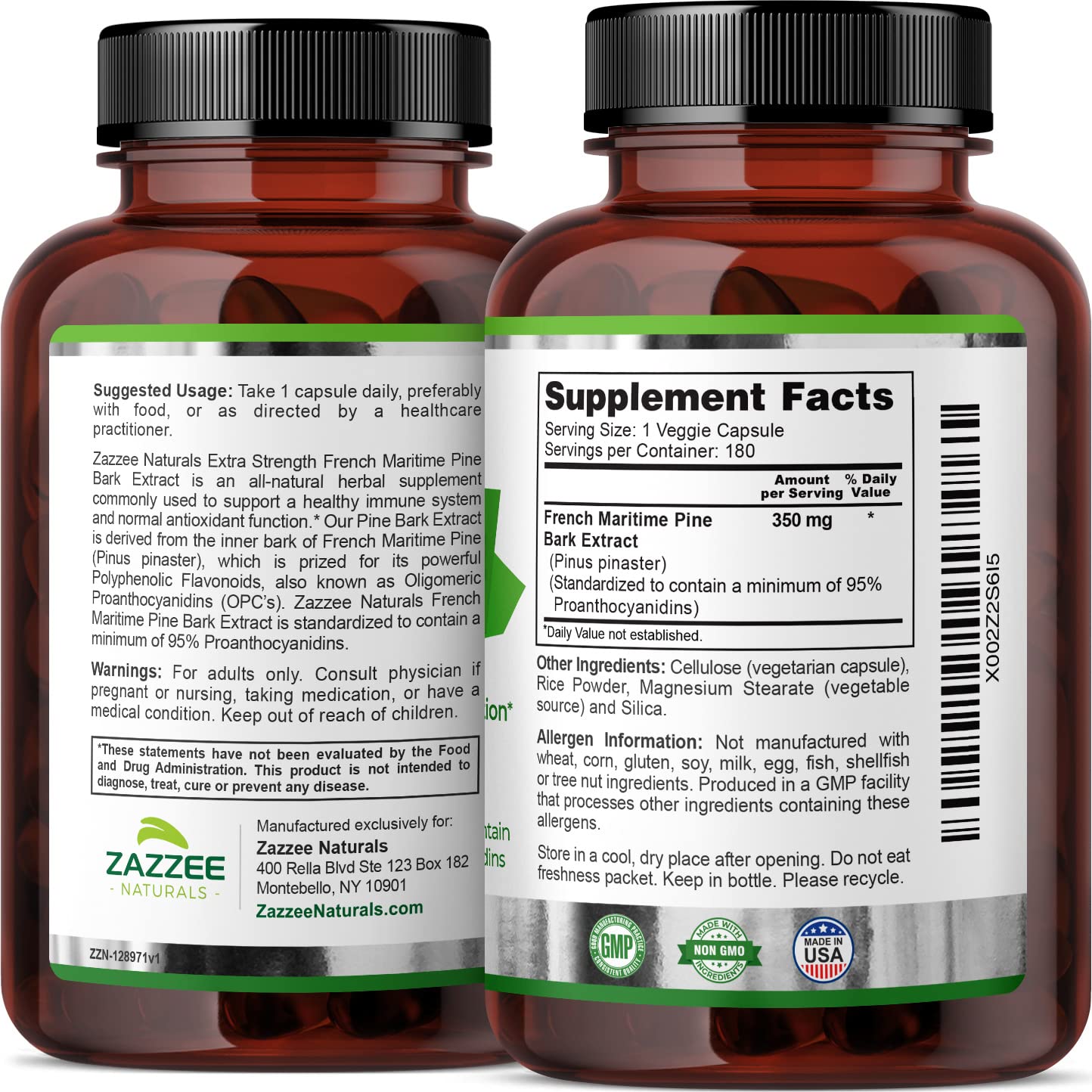 Zazzee Extra Strength French Maritime Pine Bark Extract, 350 mg Per Capsule Zazzee Au supplements