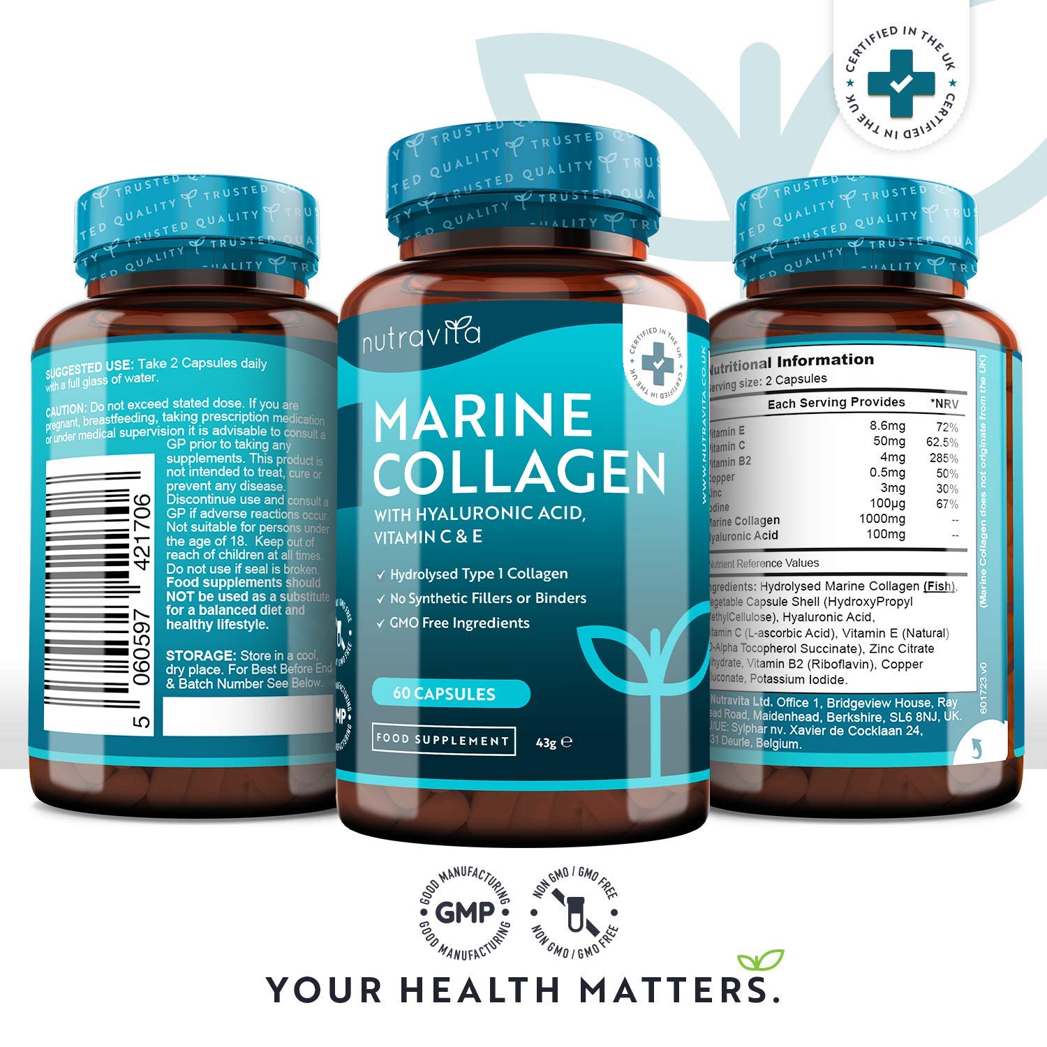 Marine Collagen 1000mg - 60 Capsules of Superior Type 1 Hydrolysed Collagen Nutravita Au supplements