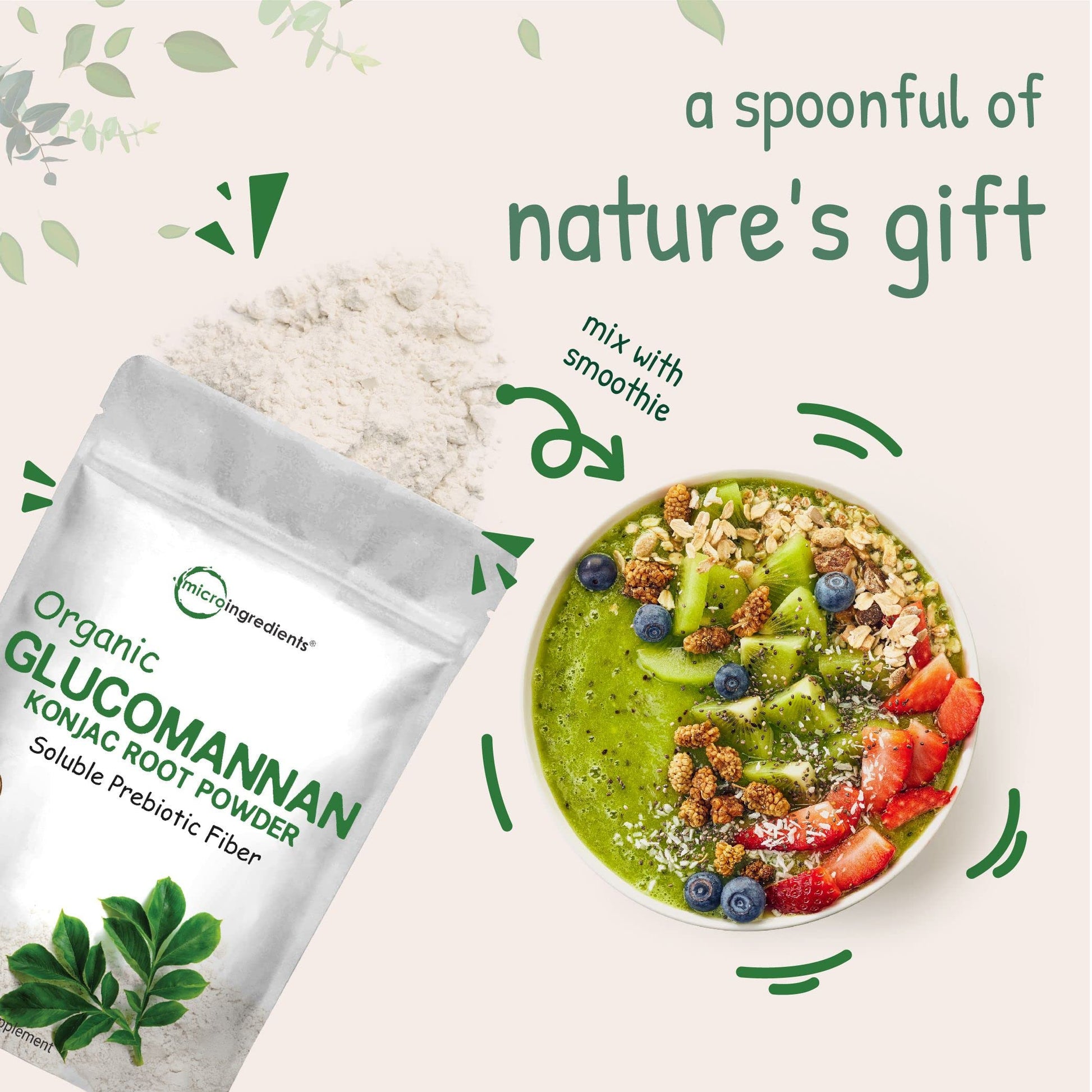 Organic Glucomannan Konjac Root Powder (Konjac Gel Powder), 10 Ounce, Soluble Fiber & Prebiotics Micro Ingredients Au supplements