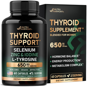 Thyroid Support for Women - Selenium 200 mcg | Astragalus | Zinc & Iodine | L-Tyrosine | Adaptogen Herbs - 21-in-1 Antioxidant & Immune Support - Made in USA - Vegan, Non-GMO, Lab Tested - 60 Capsules NUTRAHARMONY Au supplements