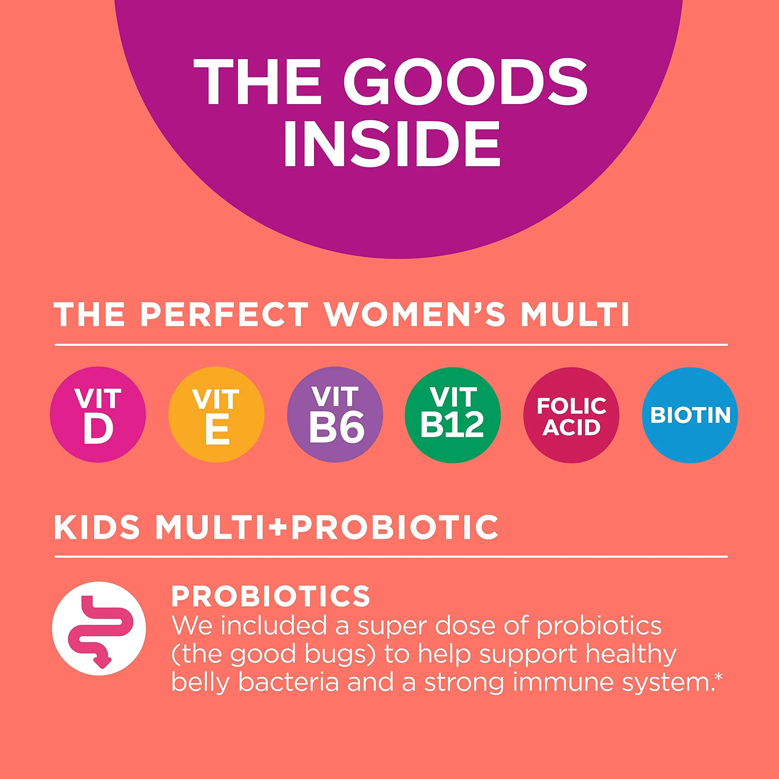 OLLY Gift, Family 2 Pack: Women's Multivitamin Gummy (90 Count), Kids Multivitamin + Probiotic Gummy (70 Count), Vitamins A, D, C, E, B, Chewable Supplement OLLY Au supplements