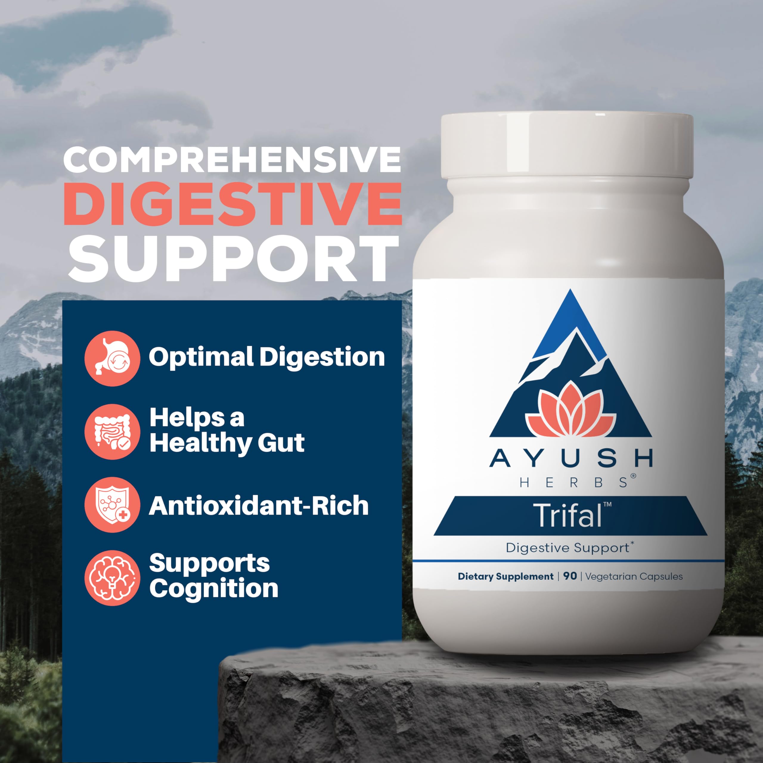 Ayush Herbs Trifal Digestive Support with Amla - Triphala Supplement for Women & Men, Promotes Balanced Digestion, Antioxidant Rich, Made with Organic Ingredients - 90 Vegetarian Capsules (1 Count) Ayush Herbs Au supplements