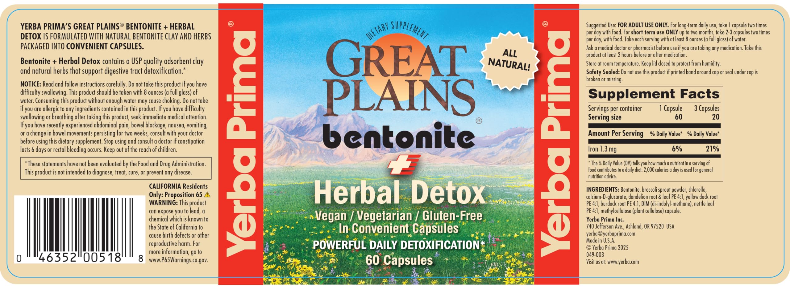 Yerba Prima Bentonite Clay Plus Herbal Detox - 60 Veggie Capsules - Natural Cleansing Supplement Yerba Prima Au supplements