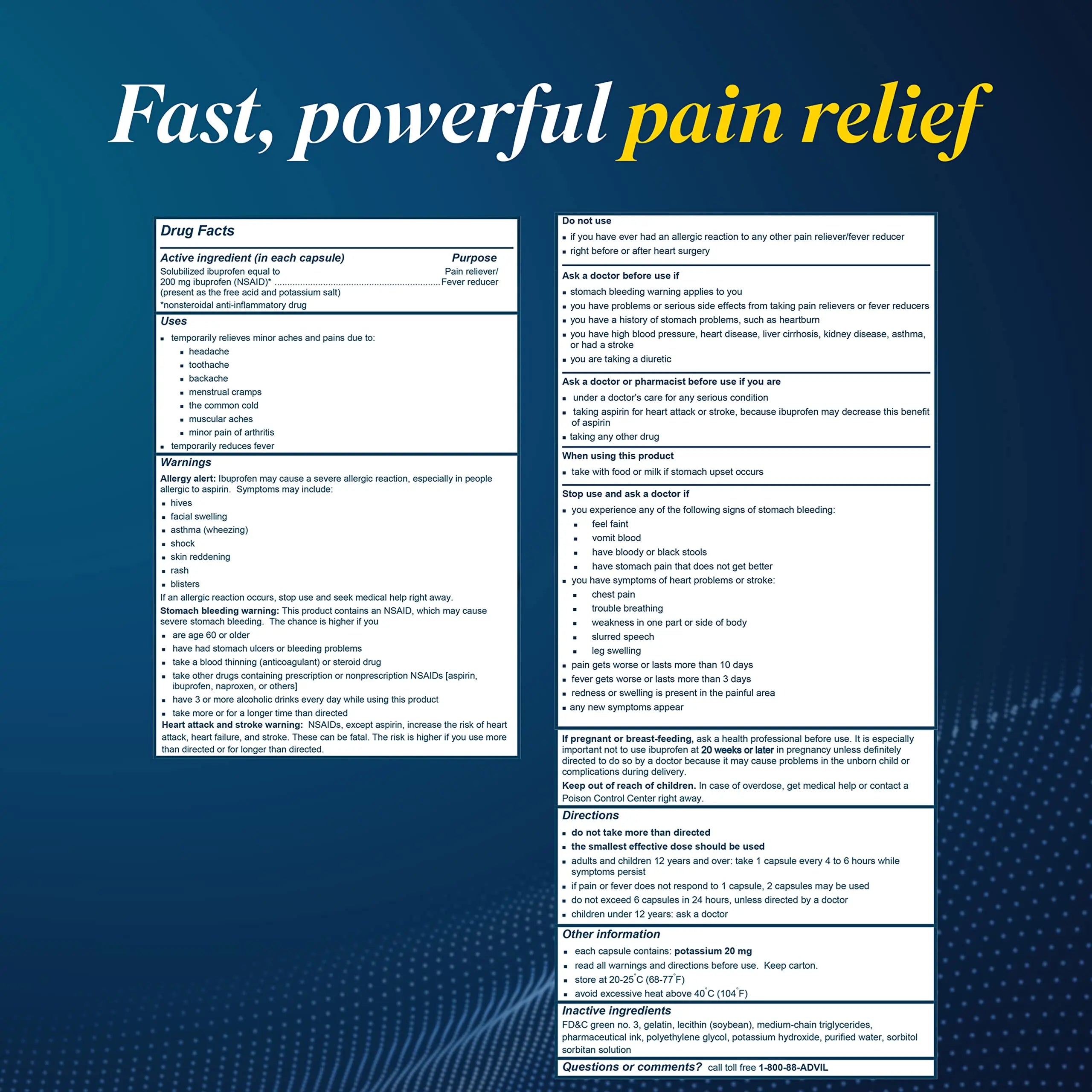 Advil Liqui-Gels Pain Reliever and Fever Reducer, Pain Medicine for Adults with Ibuprofen 200mg for Headache, Backache, Menstrual Pain and Joint Pain Relief - 50x2 Liquid Filled Capsules Advil Au supplements