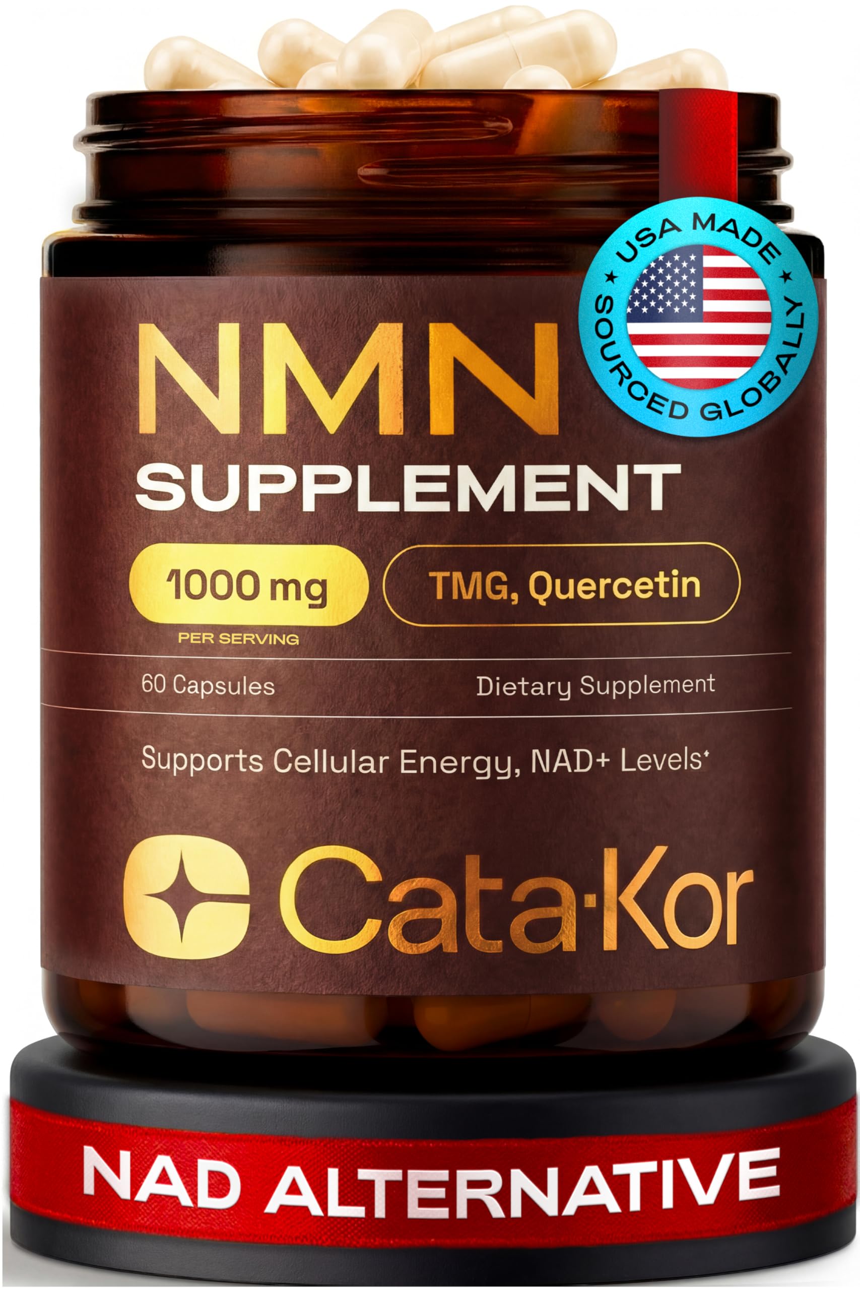 Cata-Kor NMN Supplement – 4-in-1 NAD Supplement with Quercetin | TMG | Resveratrol – NMNH Alternative – Supports Cellular Energy & NAD+ Levels – 60 Capsules – Third-Party Tested (1 Pack) Cata-Kor Au supplements