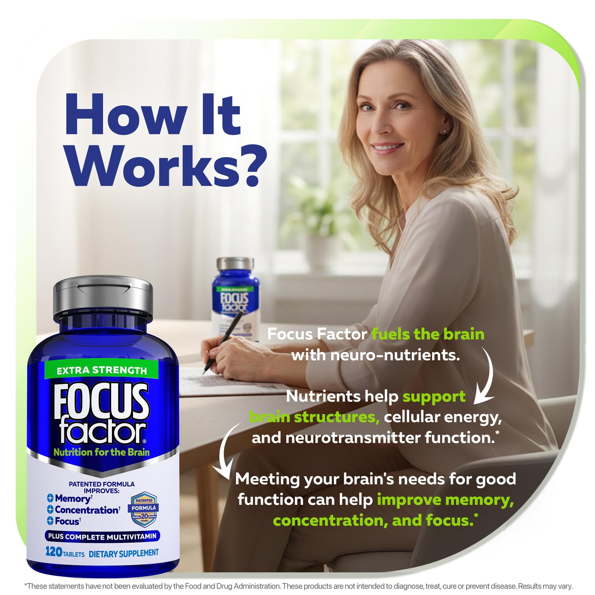Focus Factor Adults Extra Strength, 120 Count - Brain Supplement for Memory, Concentration and Focus - Complete Multivitamin with DMAE, Vitamin D, DHA - Trusted Health Vitamins Focus Factor Au supplements