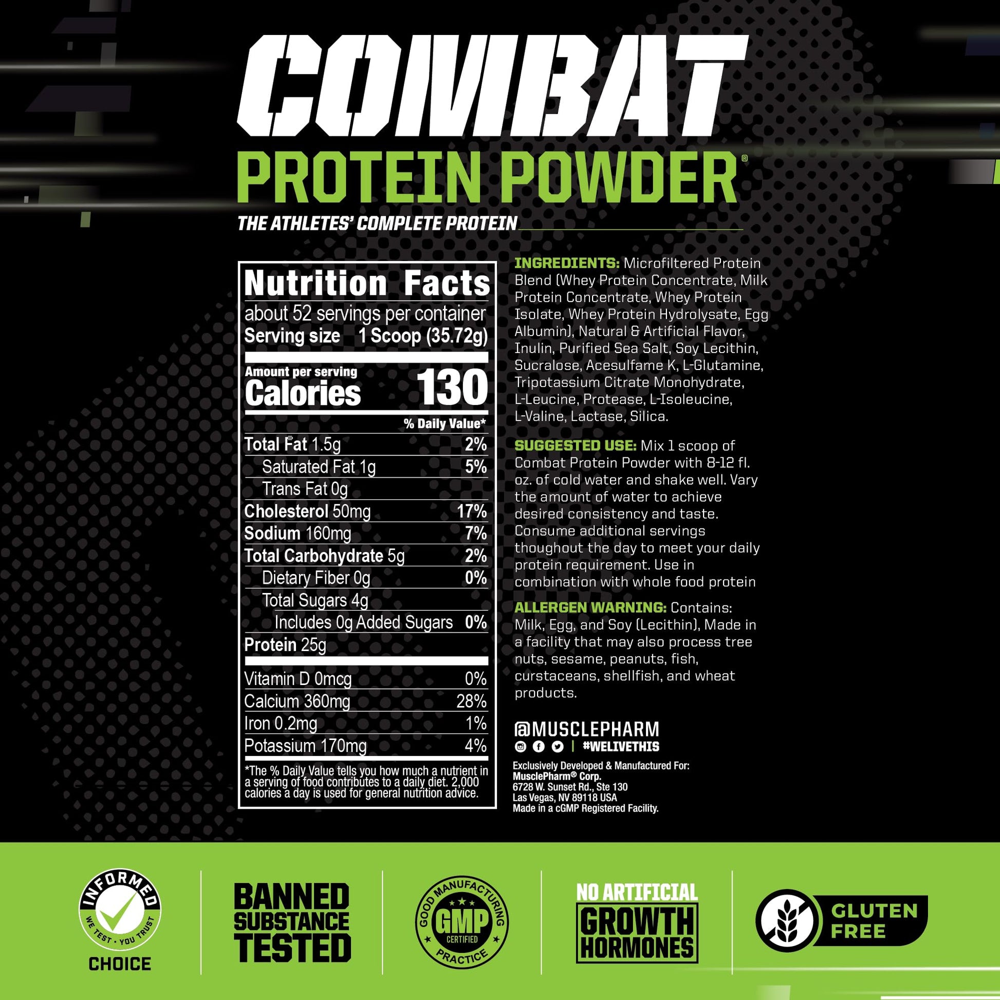 MusclePharm Combat Protein Powder, Banana Cream - 4 lb - Gluten Free - 52 Servings Muscle Pharm Au supplements