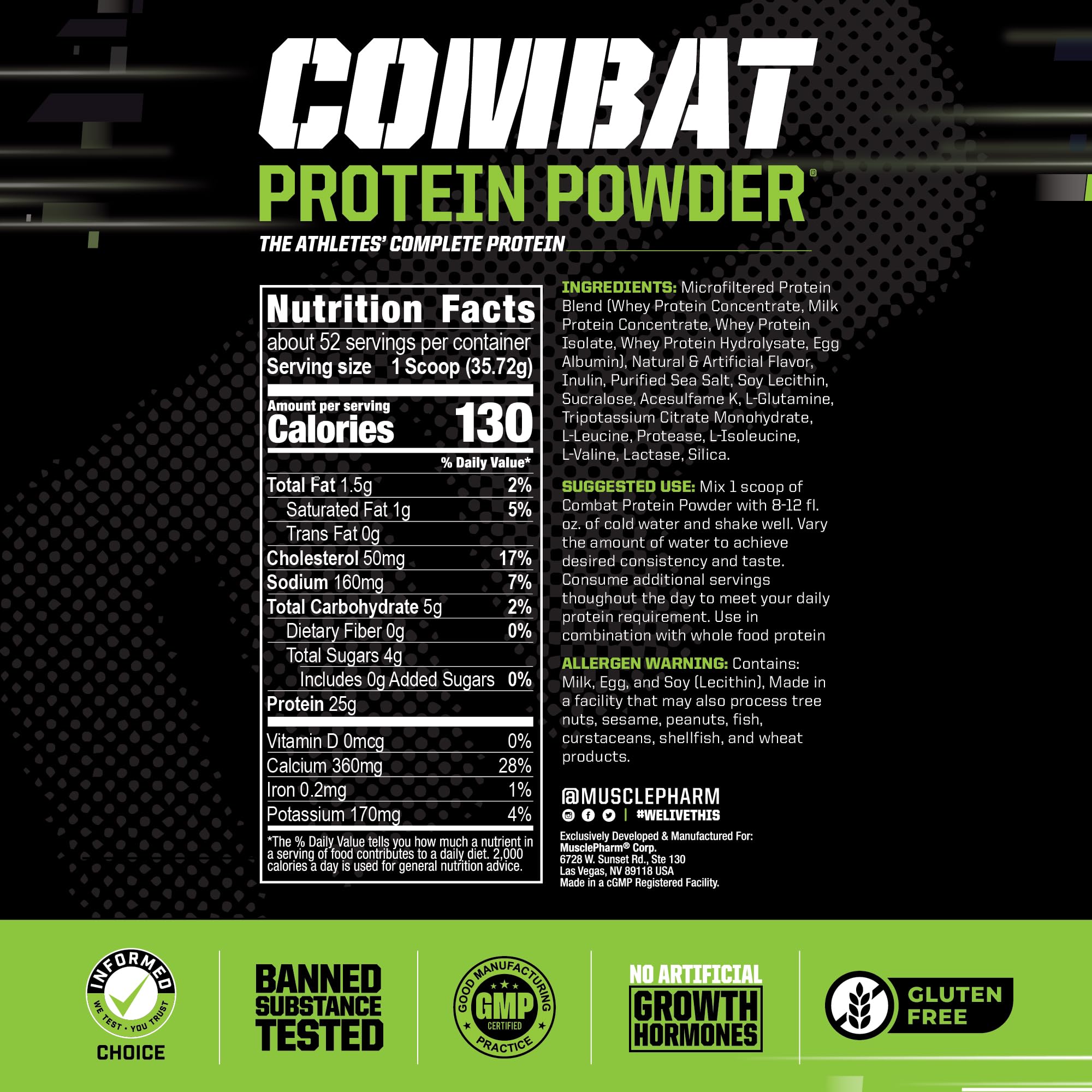 MusclePharm Combat Protein Powder, Banana Cream - 4 lb - Gluten Free - 52 Servings Muscle Pharm Au supplements