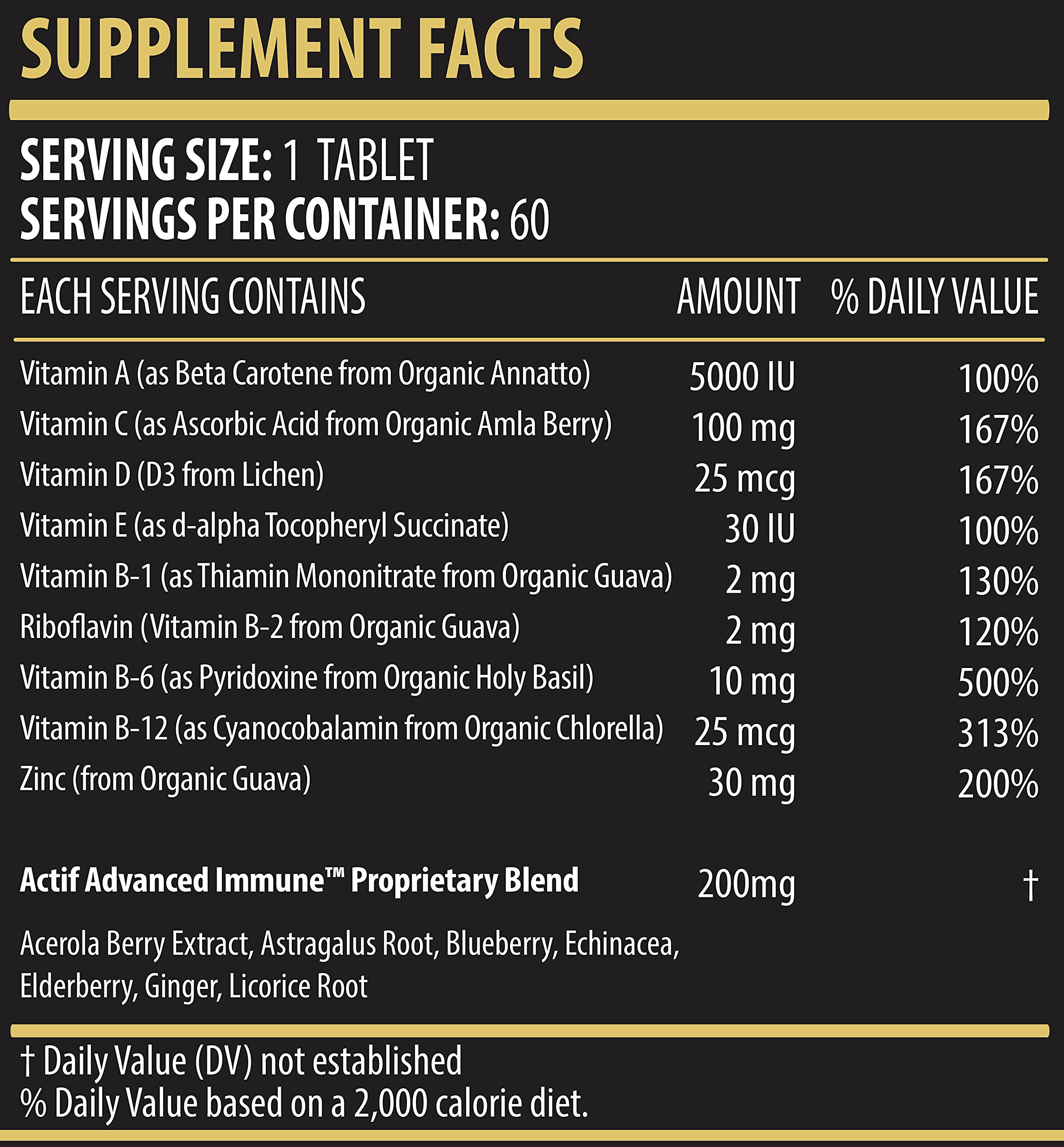 Actif Advanced Immune Support with 10+ Factors for Immunity Booster - 100% Natural, Non-GMO, 60 count ACTIF Au supplements