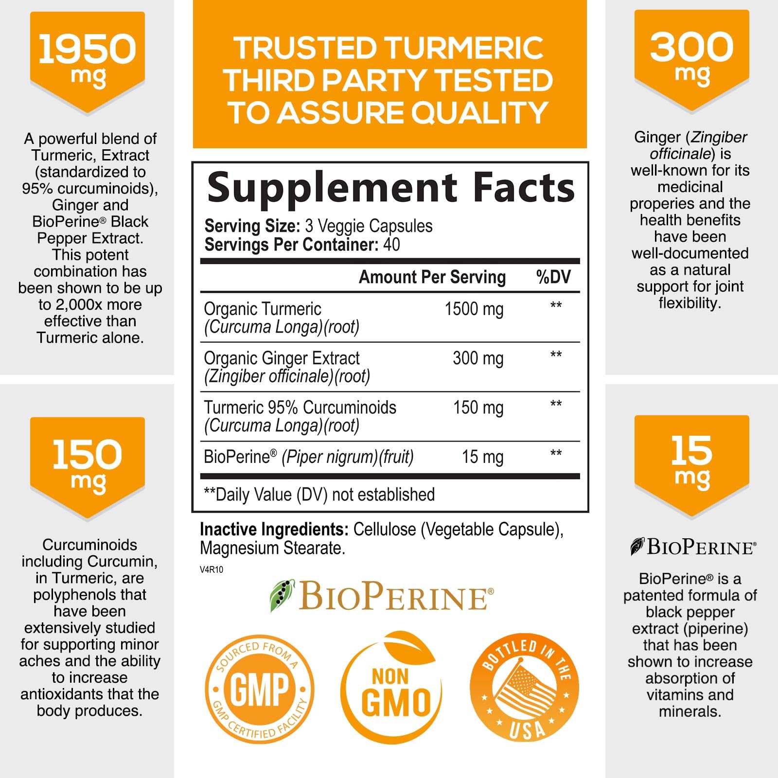 Turmeric Curcumin with BioPerine & Ginger 95% Standardized Curcuminoids Nature's Nutrition Au supplements