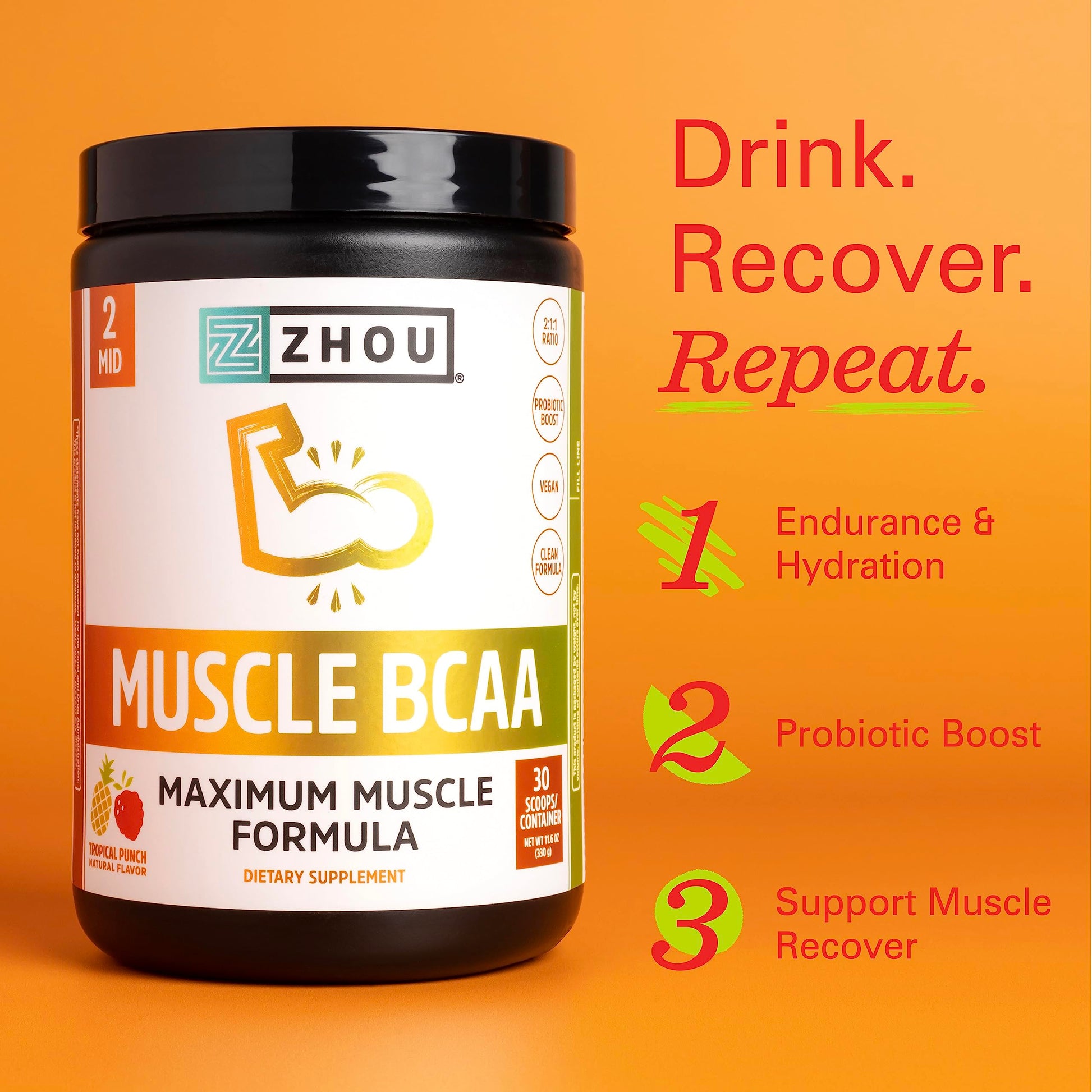 Zhou Nutrition Muscle BCAA Powder, Vegan Muscle Recovery, Natural, Clean Formula Zhou Nutrition Au supplements