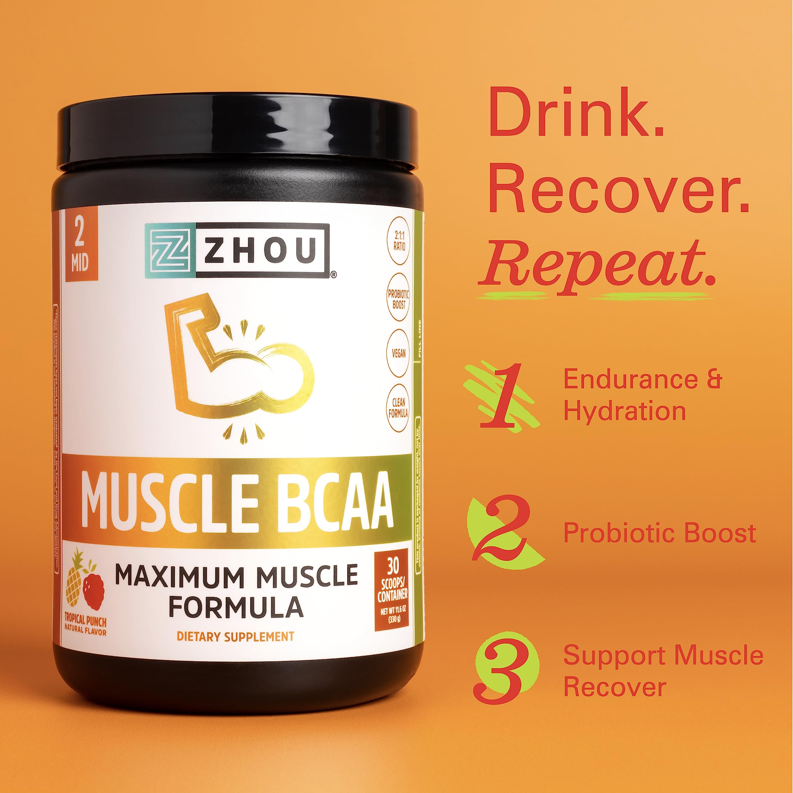 Zhou Nutrition Muscle BCAA Powder, Vegan Muscle Recovery, Natural, Clean Formula Zhou Nutrition Au supplements
