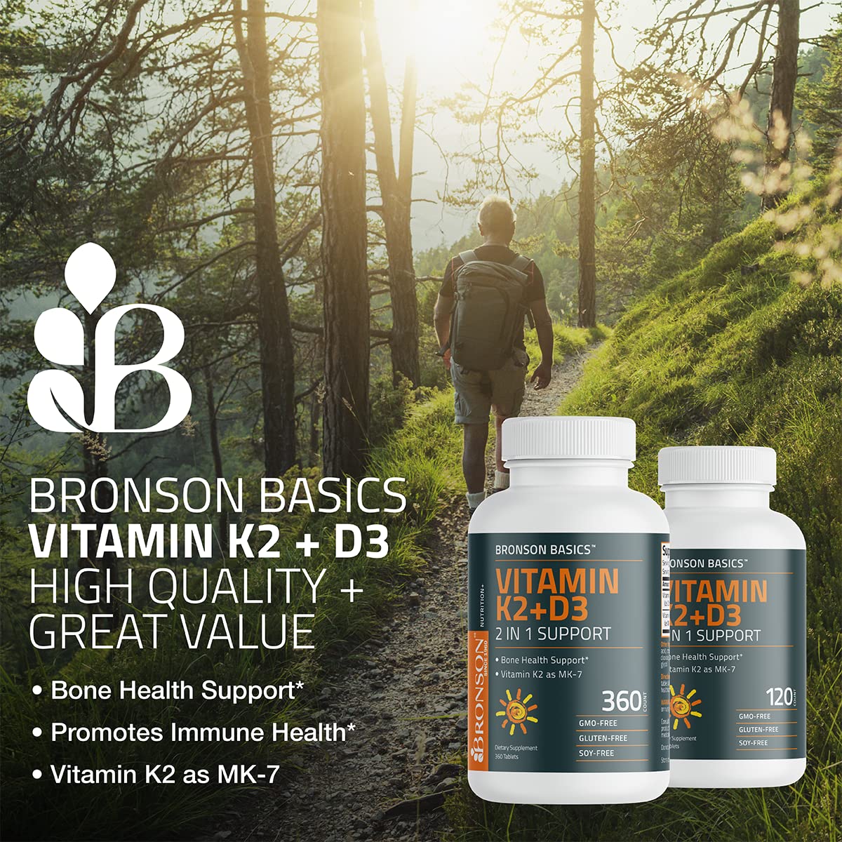 Bronson Basics Vitamin K2 D3 (MK7) Supplement Non-GMO Formula 5000IU (125 mcg) Bronson Au supplements