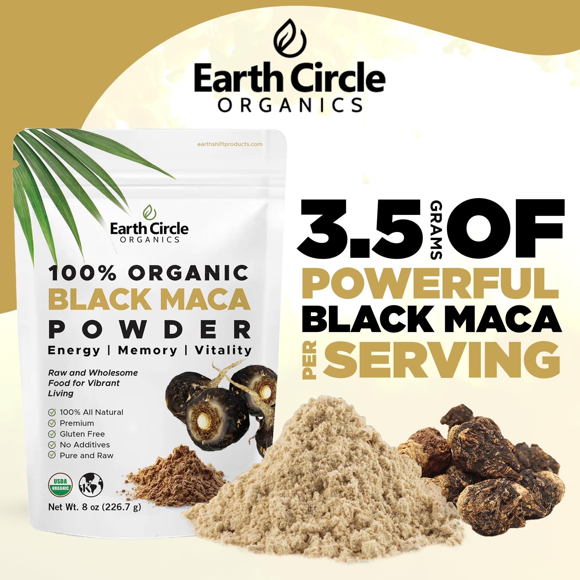 Organic Black Maca Peruvian Root Powder | Black Maca Root for Men | Natural Supplement | Essential Vitamins, Minerals & Fatty Acids Improved Energy | Immune Support (8oz, Pack of 1) Earth Circle Organics Au supplements