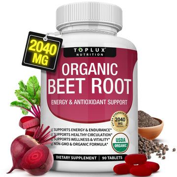 Organic Beet Root Powder Tablets - 2040mg Natural Nitric Oxide Beets to Support, Energy Toplux Au supplements