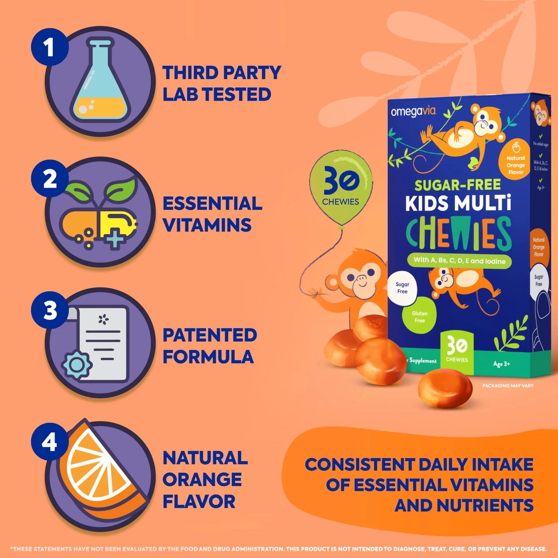 OmegaVia Sugar Free Kids Multivitamin Chewies - Daily Chewable Gummy Vitamins for Kids 3+ OmegaVia Au supplements