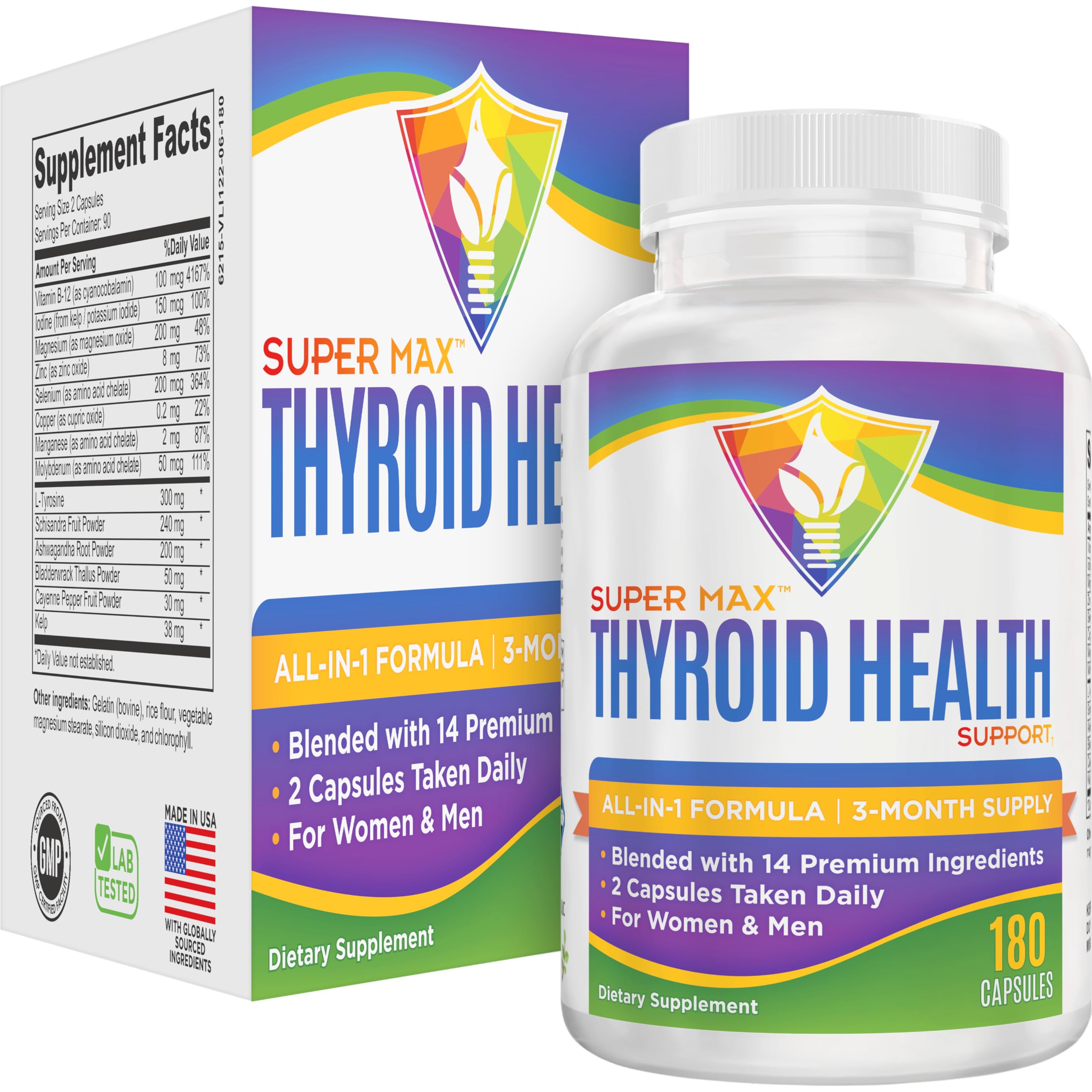Thyroid Support (3-Month) Supplement All-in-1 with 14 Active Ingredients in 1 Formula | Thyroid Health Support Supplements | Women & Men | 90-Day Bulk Supply | 180 Capsules Elevate Recovery Supplements Au supplements