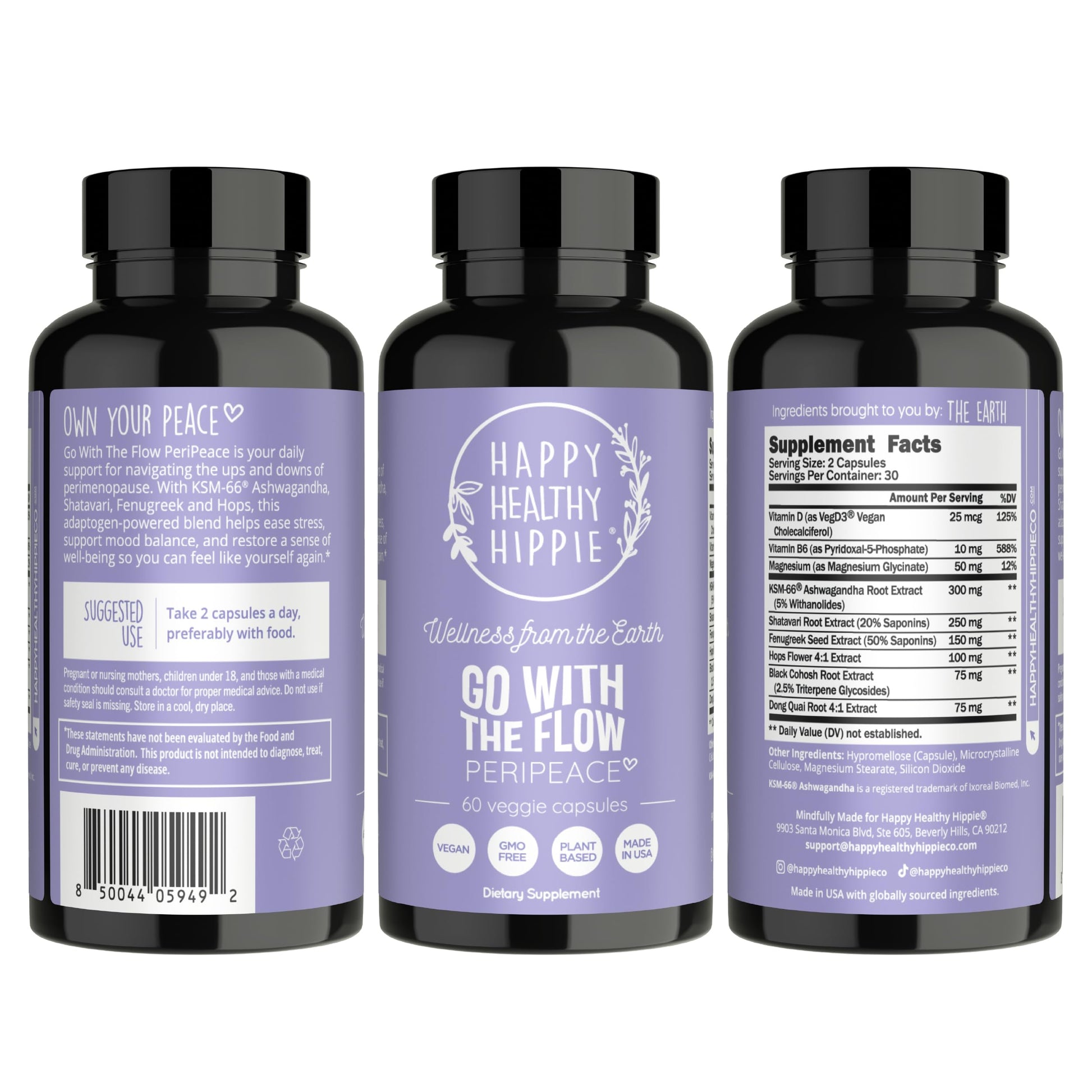 Perimenopause Supplements for Women | Hot Flash, Night Sweat, Mood & Sleep Support | Vegan Hormone Balance Capsules with KSM-66 Ashwagandha, Shatavari & Black Cohosh | Estrogen-Free, 60ct Happy Healthy Hippie Au supplements