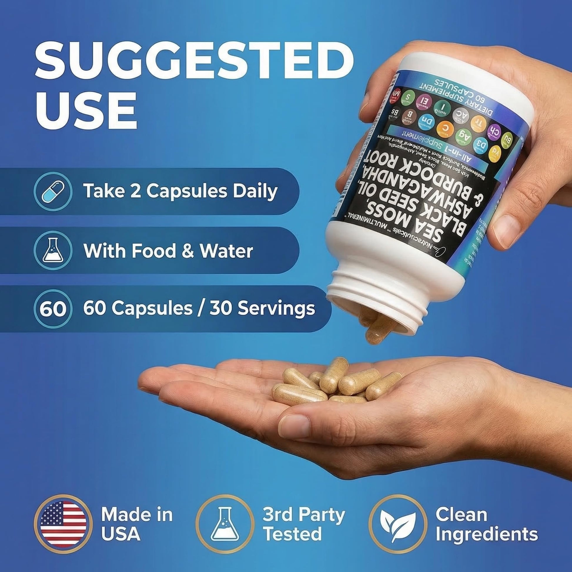 Clean Nutraceuticals Sea Moss Black Seed Oil Ashwagandha Turmeric Bladderwrack Burdock & Vitamin C Vitamin D3 with Elderberry Manuka Dandelion Yellow Dock Iodine Chlorophyll ACV Clean Nutraceuticals Au supplements