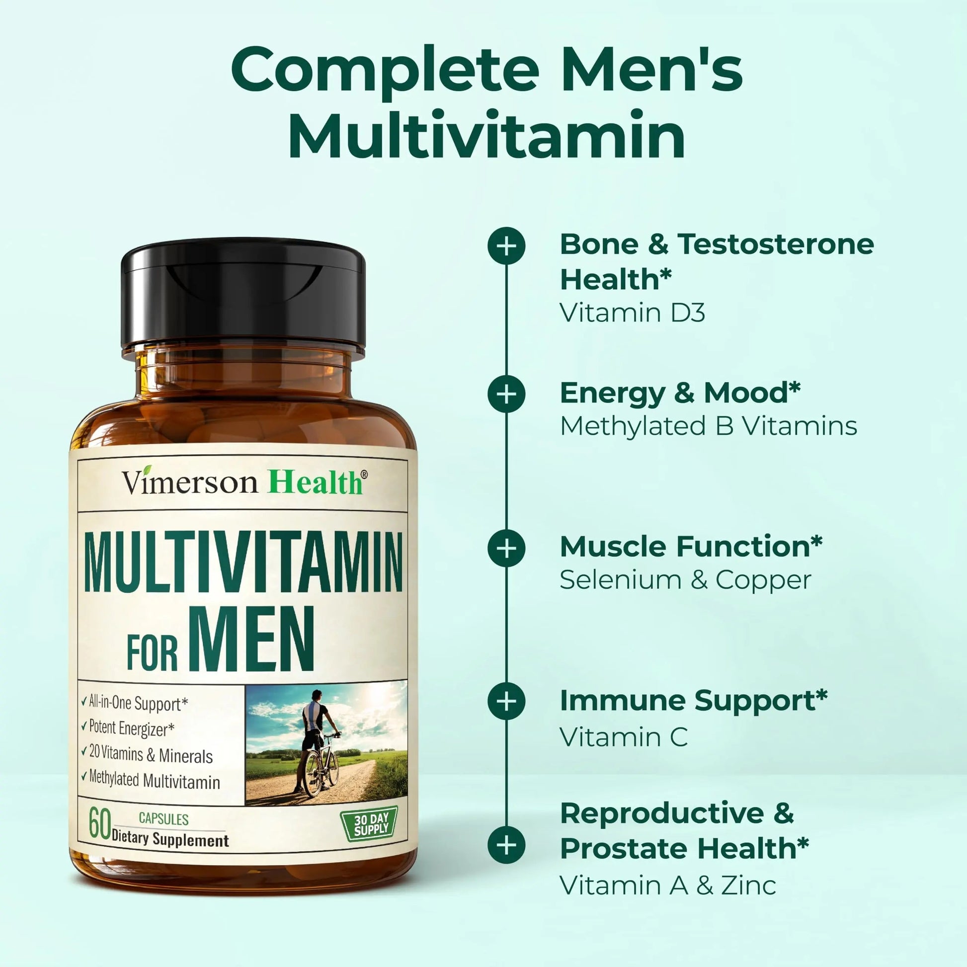 Methylated Multivitamin for Men with Bioavailable Vitamins, Chelated Minerals, Vitamin D, B12, C, A & Zinc for Energy, Focus and Immune Health Vimerson Health Au supplements