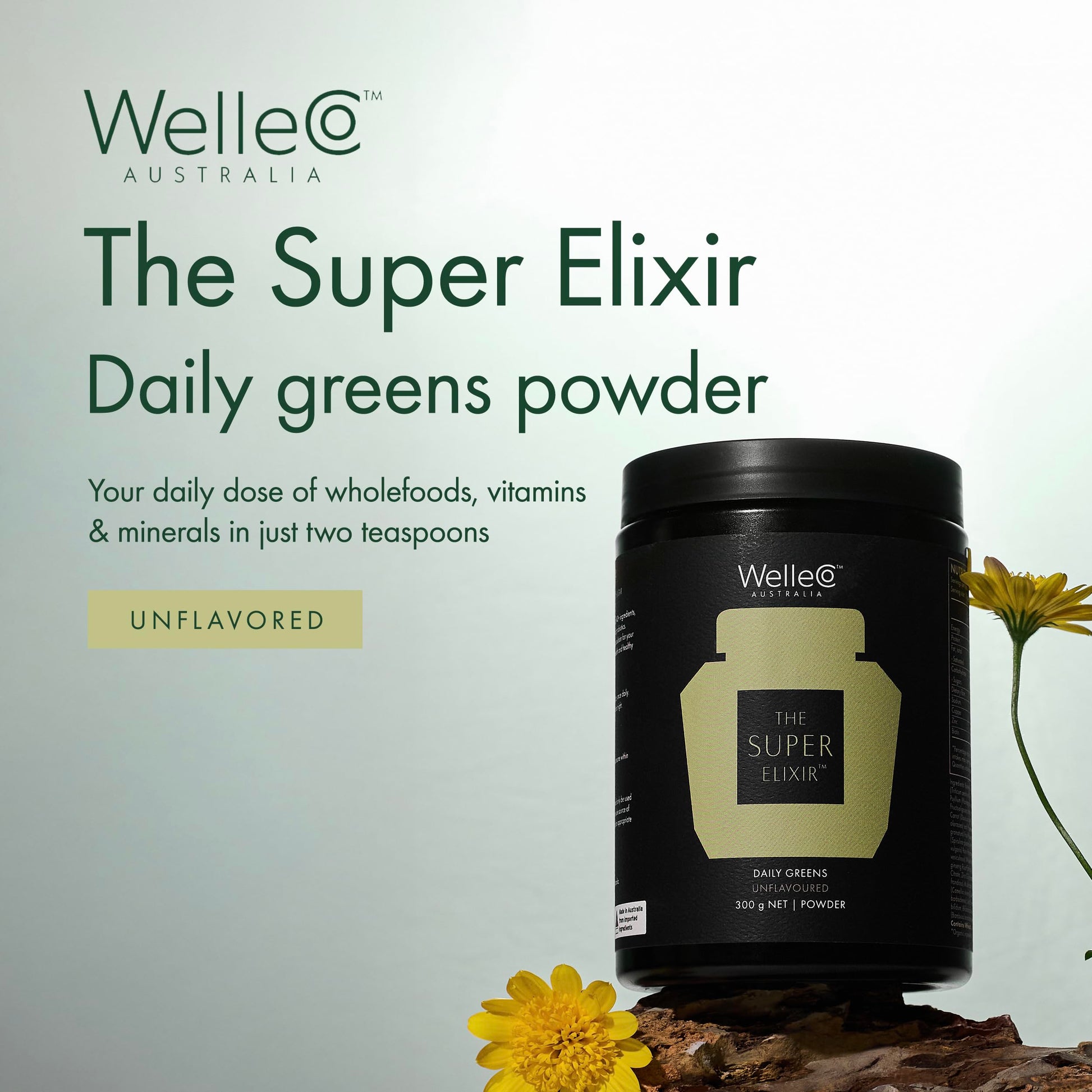WelleCo The Super Elixir, Daily Greens Powder with Probiotics, Superfoods & Whole Foods, Unflavored Drink Mix for Gut Health, Immunity, Energy, Skin & Hair, 10.5oz Jar WelleCo Au supplements