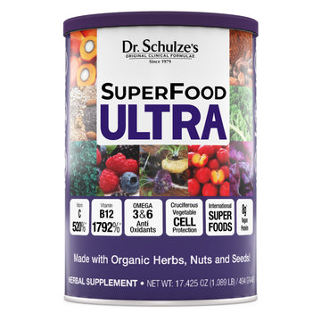 Dr. Schulze's SuperFood Ultra | Organic Super Food Powder | Vitamin B Complex and 520% Vitamin C | May Help Boost Energy & Improve Fitness | Vegan, Non-GMO & Gluten-Free | 17.4 Oz Dr. Schulze's Au supplements