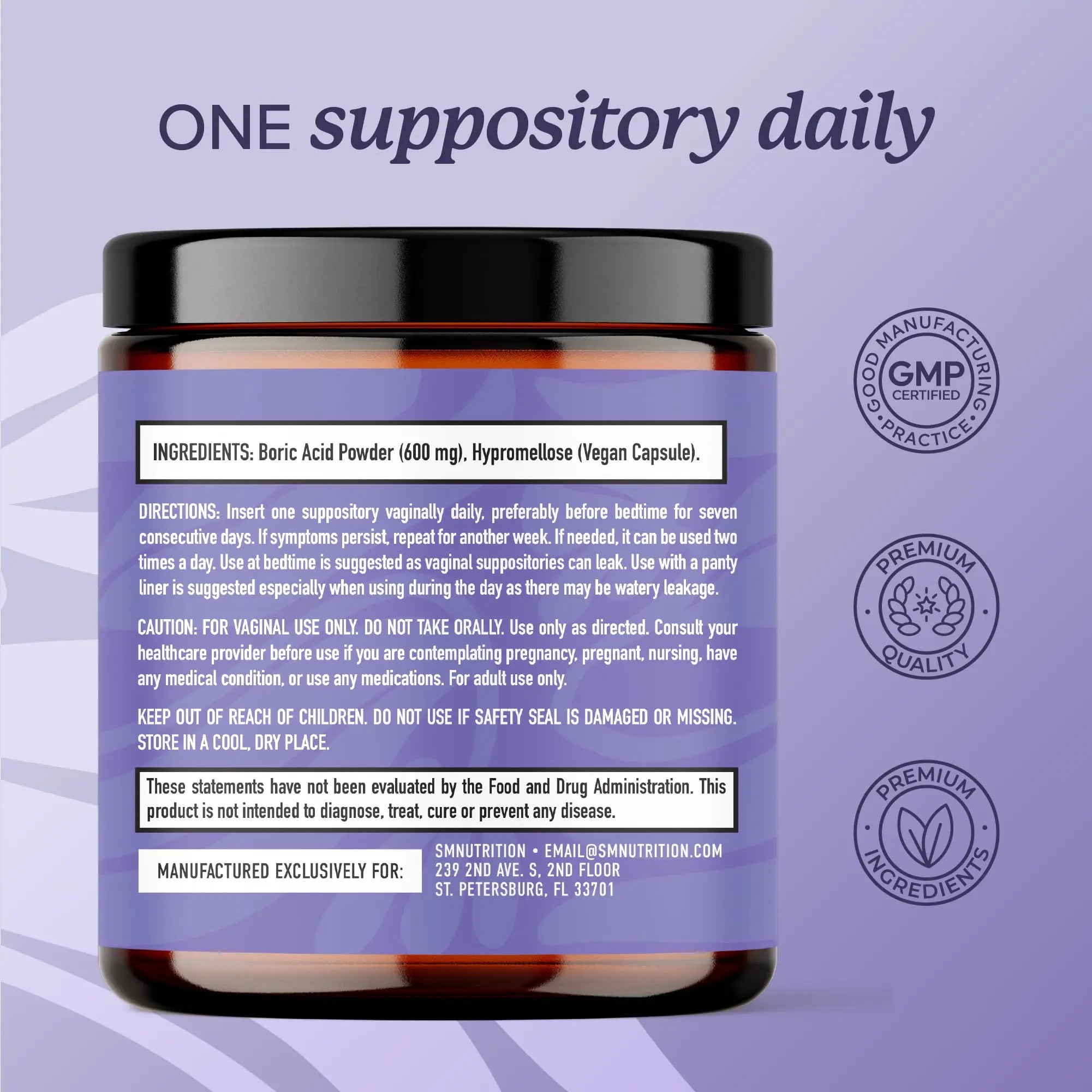 Boric Acid Suppositories for Women 600mg | pH Balance, Vaginal Odor & Itching | Feminine Hygiene & Intimate Health Support | Boric Acid for Women Vaginal Suppositories | Unscented, Vegan | 30 Ct SMNutrition Au supplements