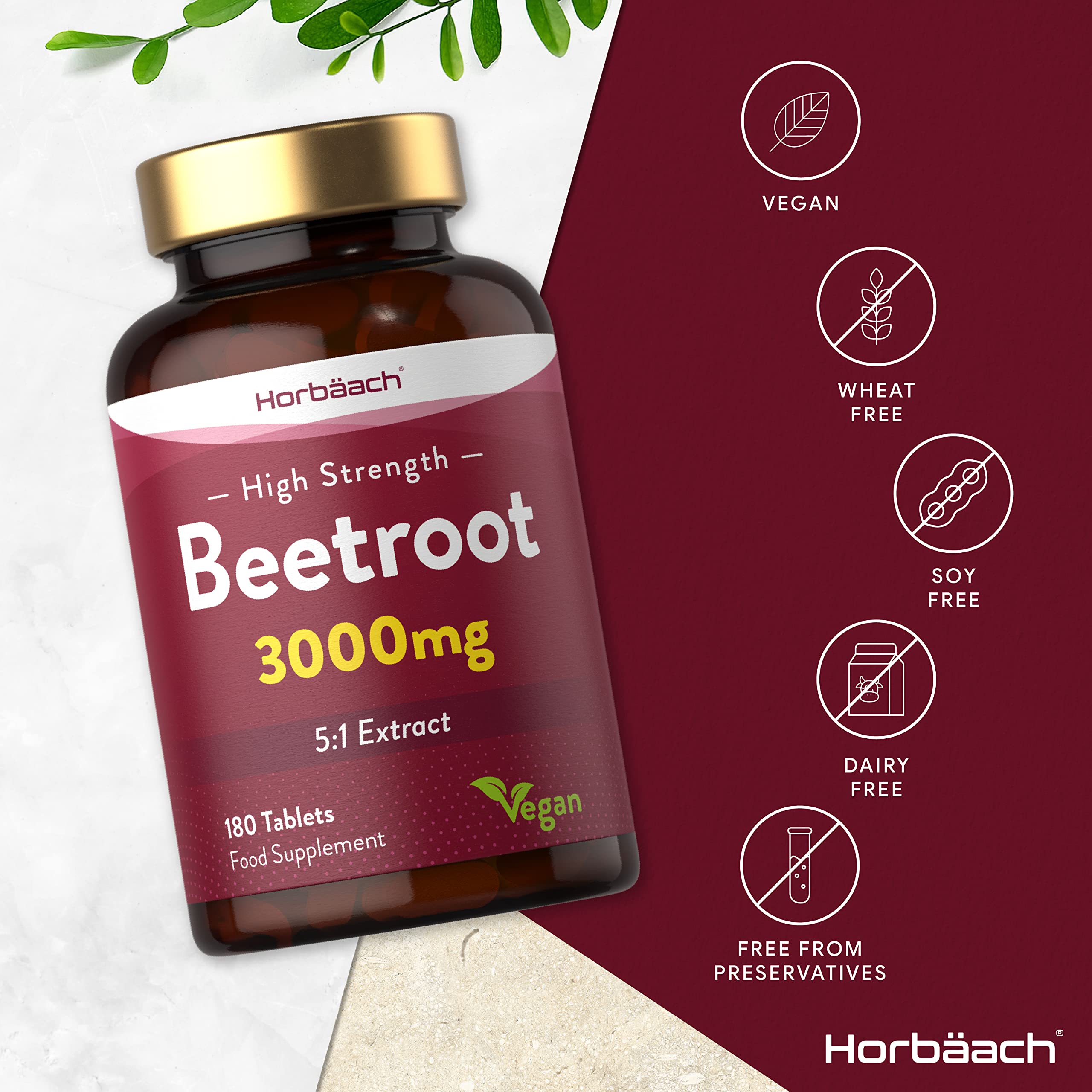 Beetroot Tablets 3000mg | 180 Count | High Strength 5:1 Extract Supplement | Nitric Oxide Horbäach Au supplements
