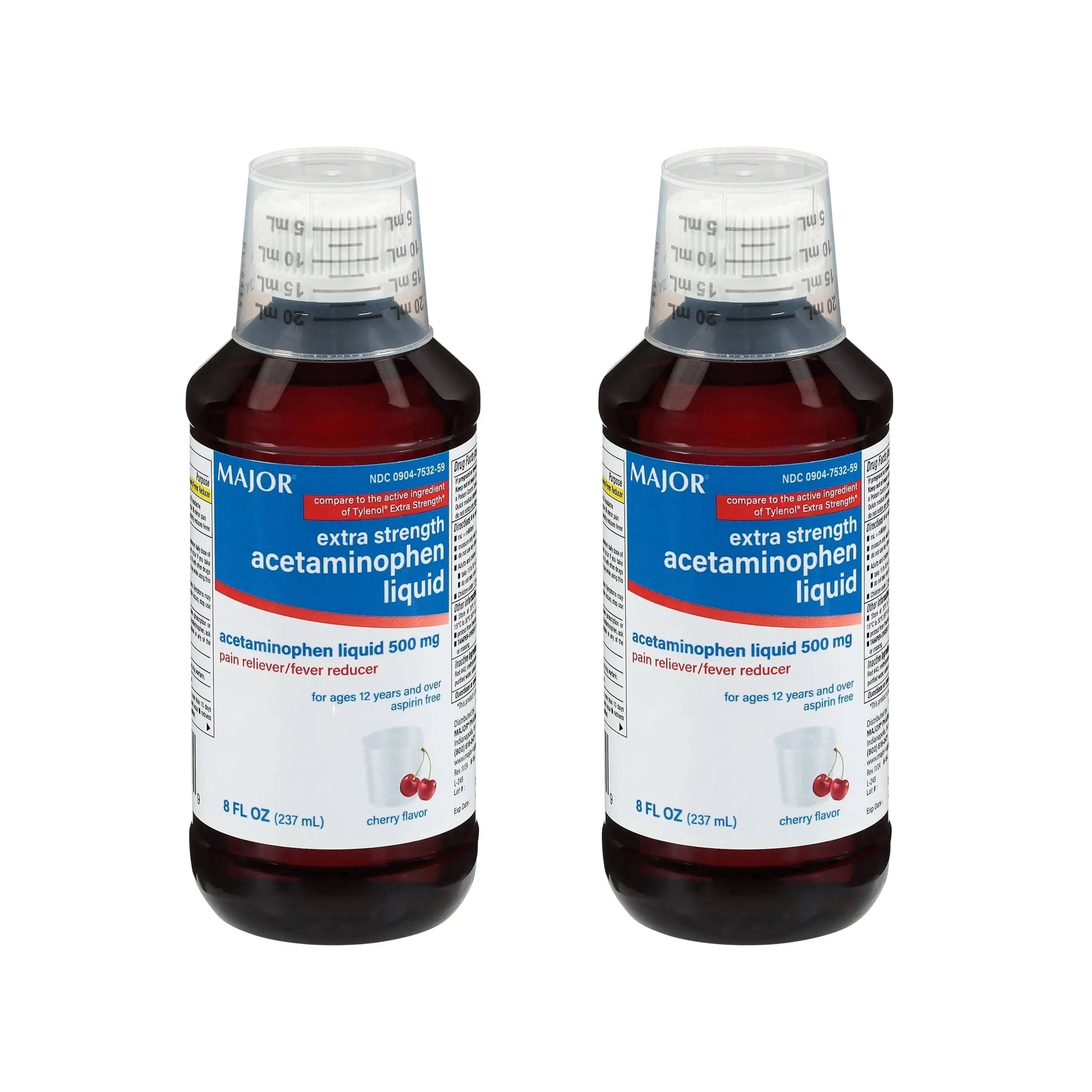 MAJOR Adult Extra Strength Liquid Acetaminophen 500mg - Helps Relieve Pain and Reduce Fevers - Aspirin Free - Cherry Flavor - 8 Fl Oz (2 Pack) MAJOR Au supplements