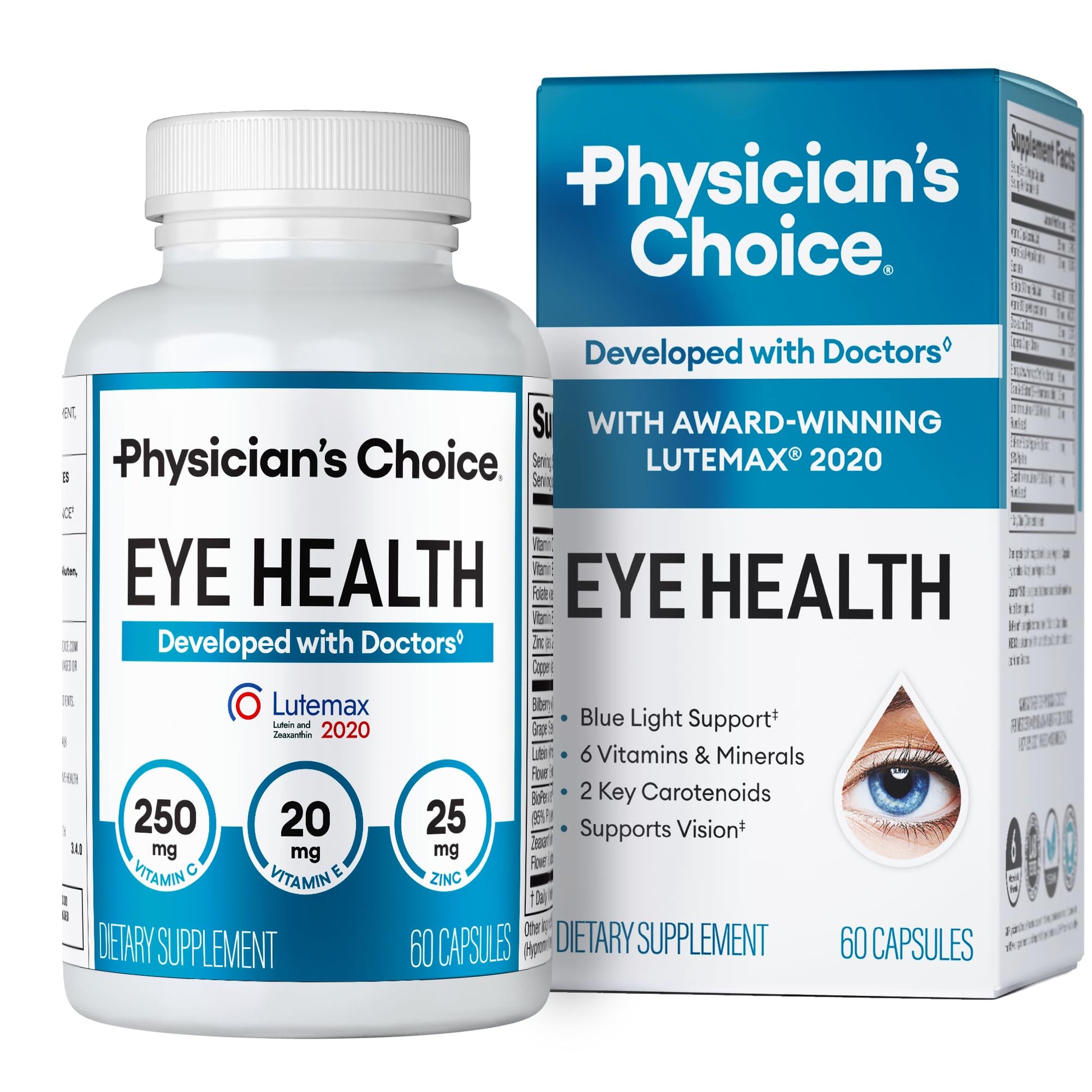 Physician's Choice Eye Health - Lutein, Zeaxanthin & Bilberry Extract - Supports Eye Strain, Dry Eyes, and Vision Health - 2 Award-Winning Clinically Proven Eye Vitamin Ingredients - Carotenoid Blend Physician's CHOICE Au supplements