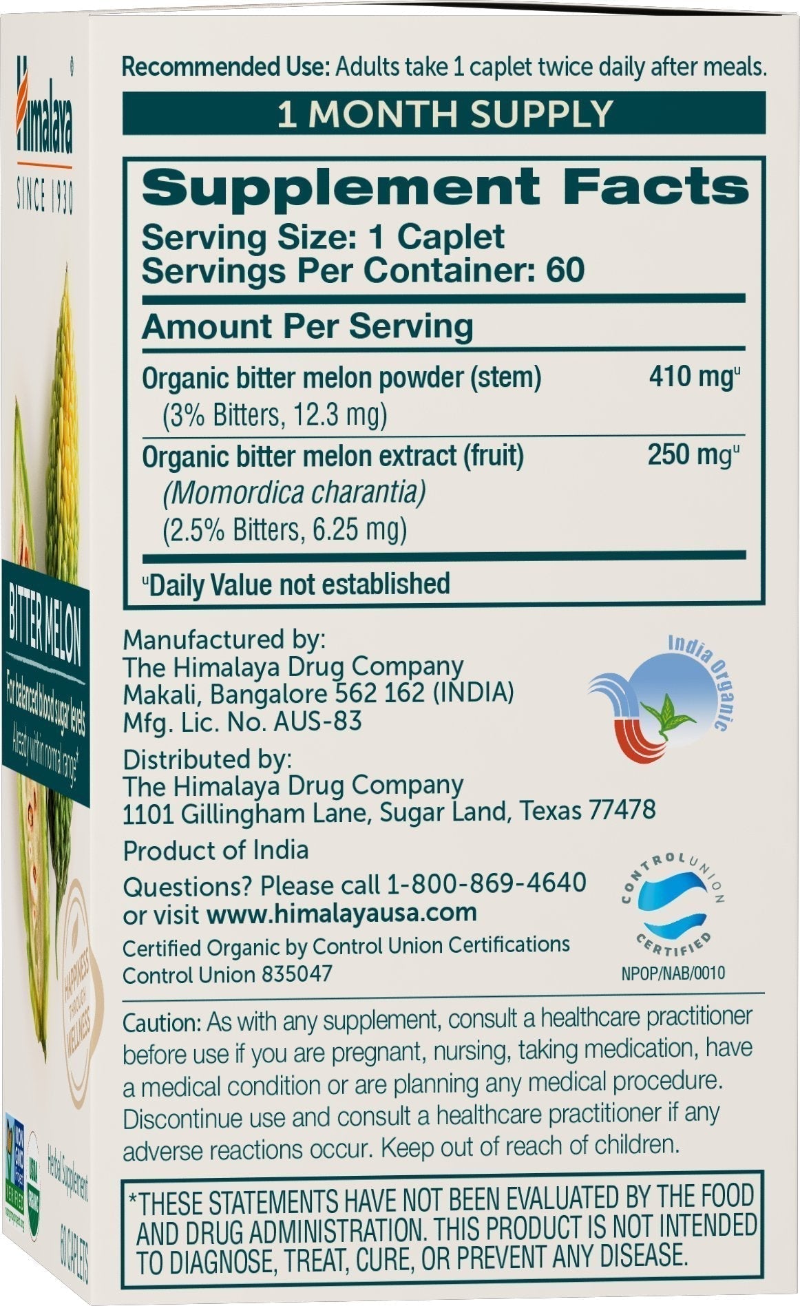 Himalaya Organic Bitter Melon/Karela Herbal Supplement, Glycemic Support and Weight Himalaya Au supplements