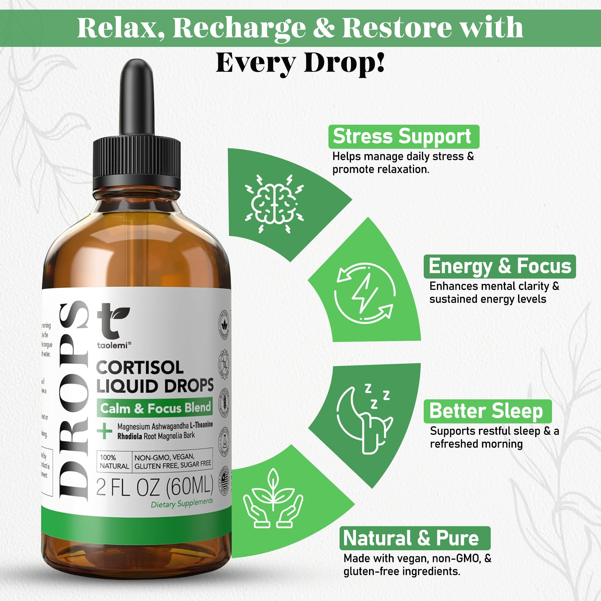 Cortisol Manager Drops with Magnesium & Ashwagandha - Advanced Liquid Blend for Relaxation, Supports Restful Sleep, Fast-Absorbing Liquid, Non-GMO, 2 Fl Oz taolemi Au supplements