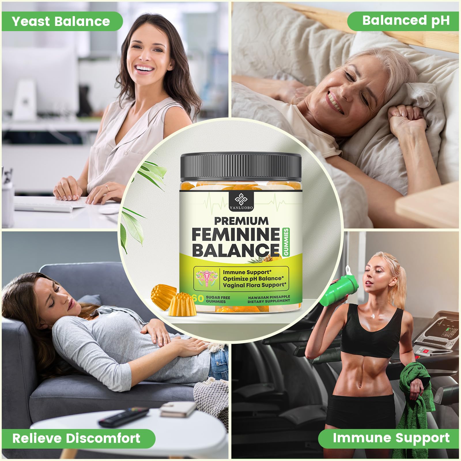 YANLUOBO Feminine Balance Probiotic Gummies - Women's Vaginal Health Support | PH Balance & Odor, Flora, Immune Support | Probiotics for Women, Vegan Pineapple Flavor, 60 Count YANLUOBO Au supplements