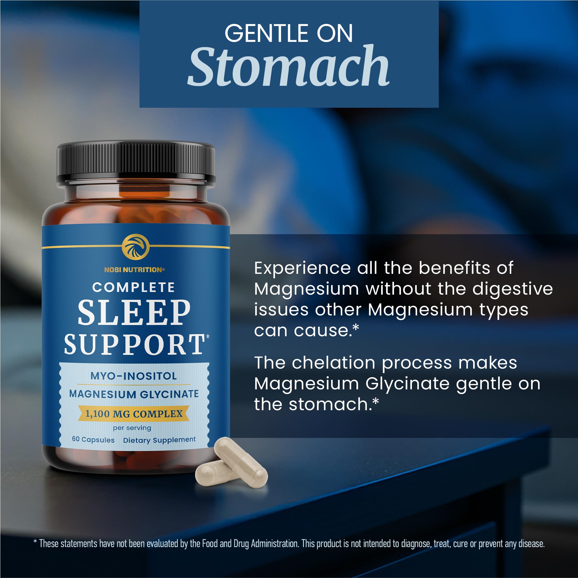Complete Sleep Support | Myo Inositol + Magnesium Glycinate | Restful Sleep & Relaxation Support | 1100MG Complex | Melatonin-Free, Non-GMO | Inositol Supplement with Magnesium-Glycinate | 60 Ct Nobi Nutrition Au supplements