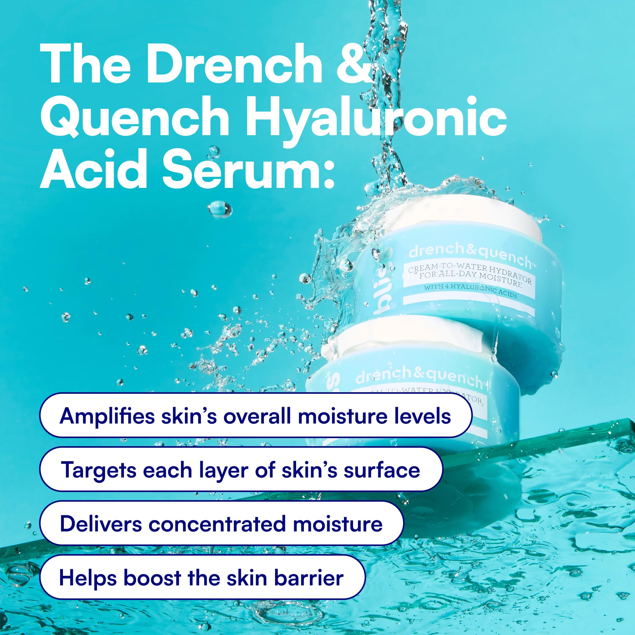 Bliss Drench & Quench Hyaluronic Acid Cream to Water Moisturizer | Lightweight Face Cream with 4 Types of Hyaluronic Acid for All Day Hydration and Plump Skin | Clean Vegan & Cruelty Free 1.7 fl oz Bliss Au supplements