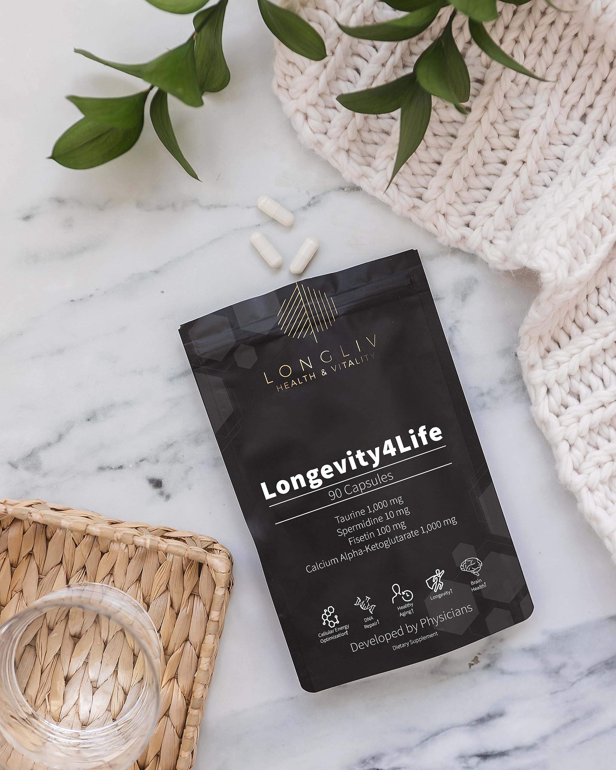 Longevity4Life - Ultimate Cellular Health Supplement - Fisetin, Taurine, Calcium Alpha-Ketoglutarate, and Spermidine Capsules for Longevity and Vitality - Made in USA - Physician Formulated LongLiv Health and Vitality Au supplements