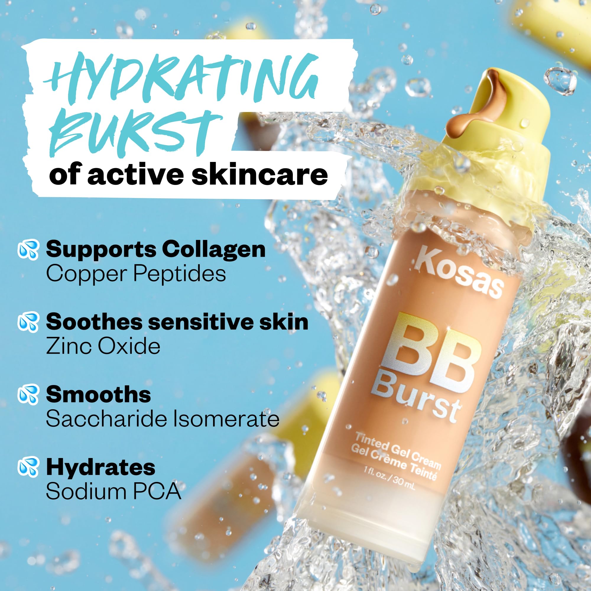 Kosas BB Burst Tinted Face Gel Cream - Supports Healthy Collagen, Smoothes Skin, Hydrates & Moisturizes - Lightweight Buildable Coverage - Light+ Cool 15, (1 Oz/30 ML) Kosas Au supplements