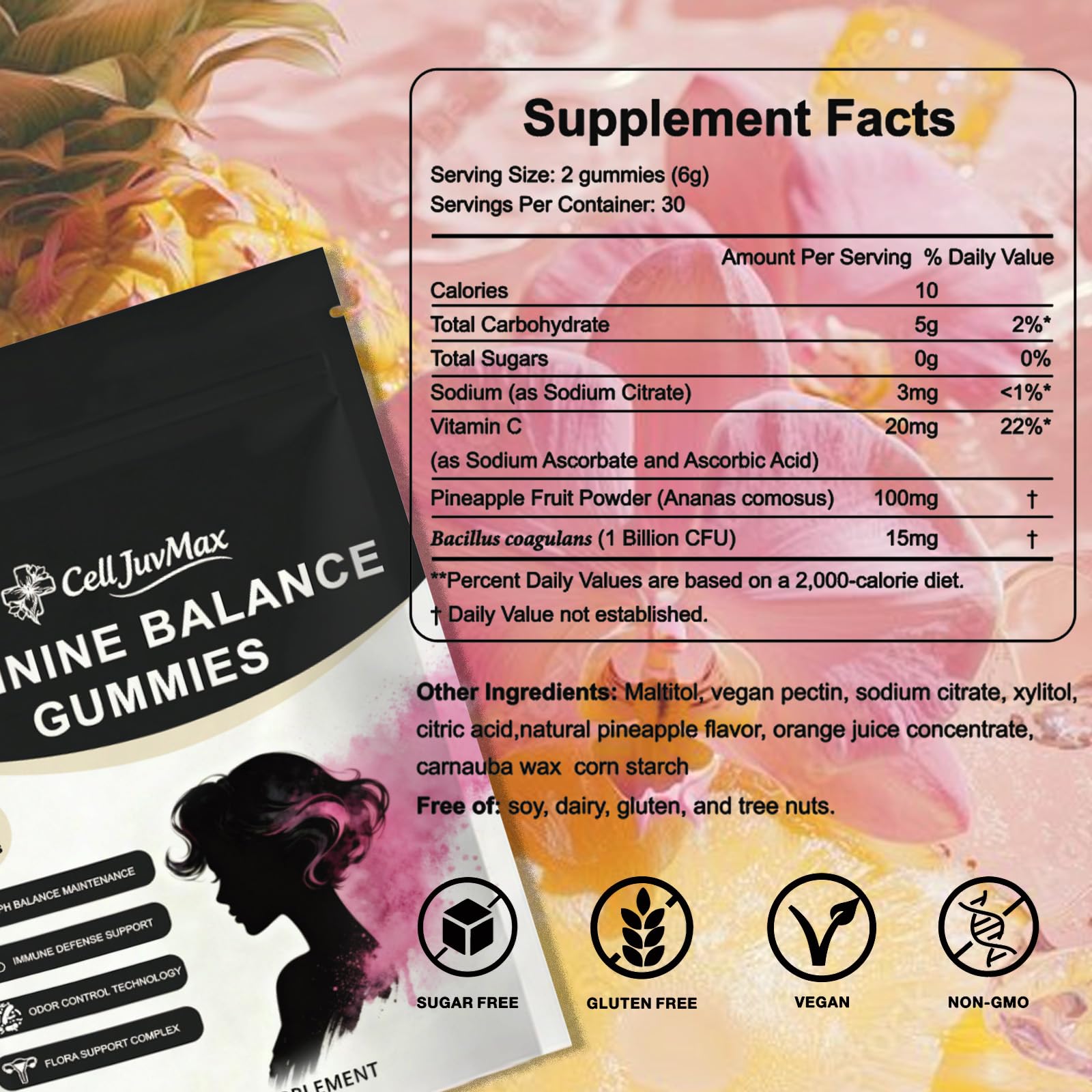 YFDSRF Feminine Balance Probiotic Gummies for Women - with Hawaiian Pineapple, pH Balance Support, Healthy Odor & Flora, Vaginal & Immune Health, Vegan Dietary Supplement - 60 Gummies (1) YFDSRF Au supplements
