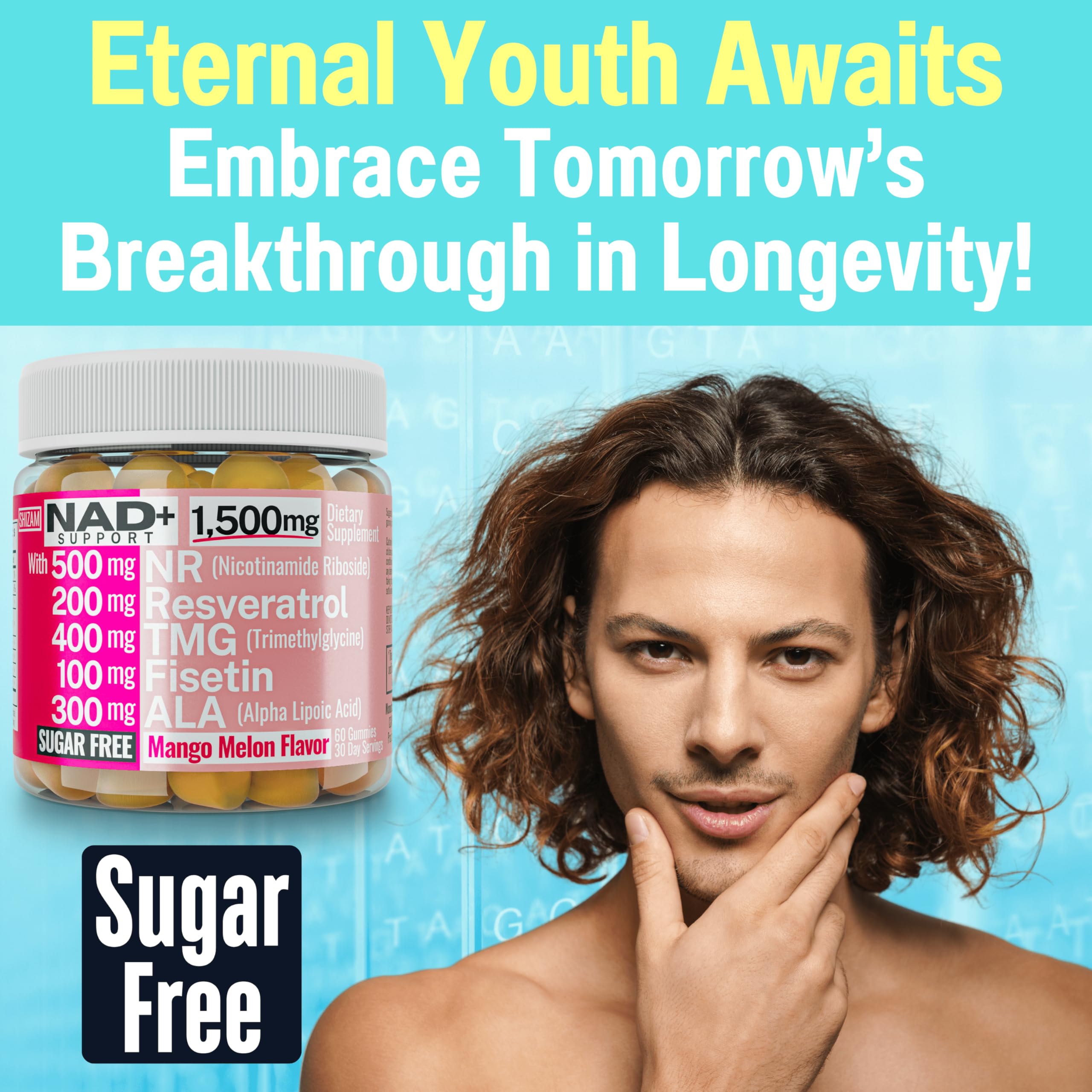 1500mg NAD+ Sugar Free Gummies | NAD + Plus NR TMG ALA Trans-Resveratrol Fisetin Supplements | Nicotinamide Riboside Trimethylglycine Alpha Lipoic Acid Betaine Pills Capsules Tincture Supplement Alt SHIZAM Au supplements