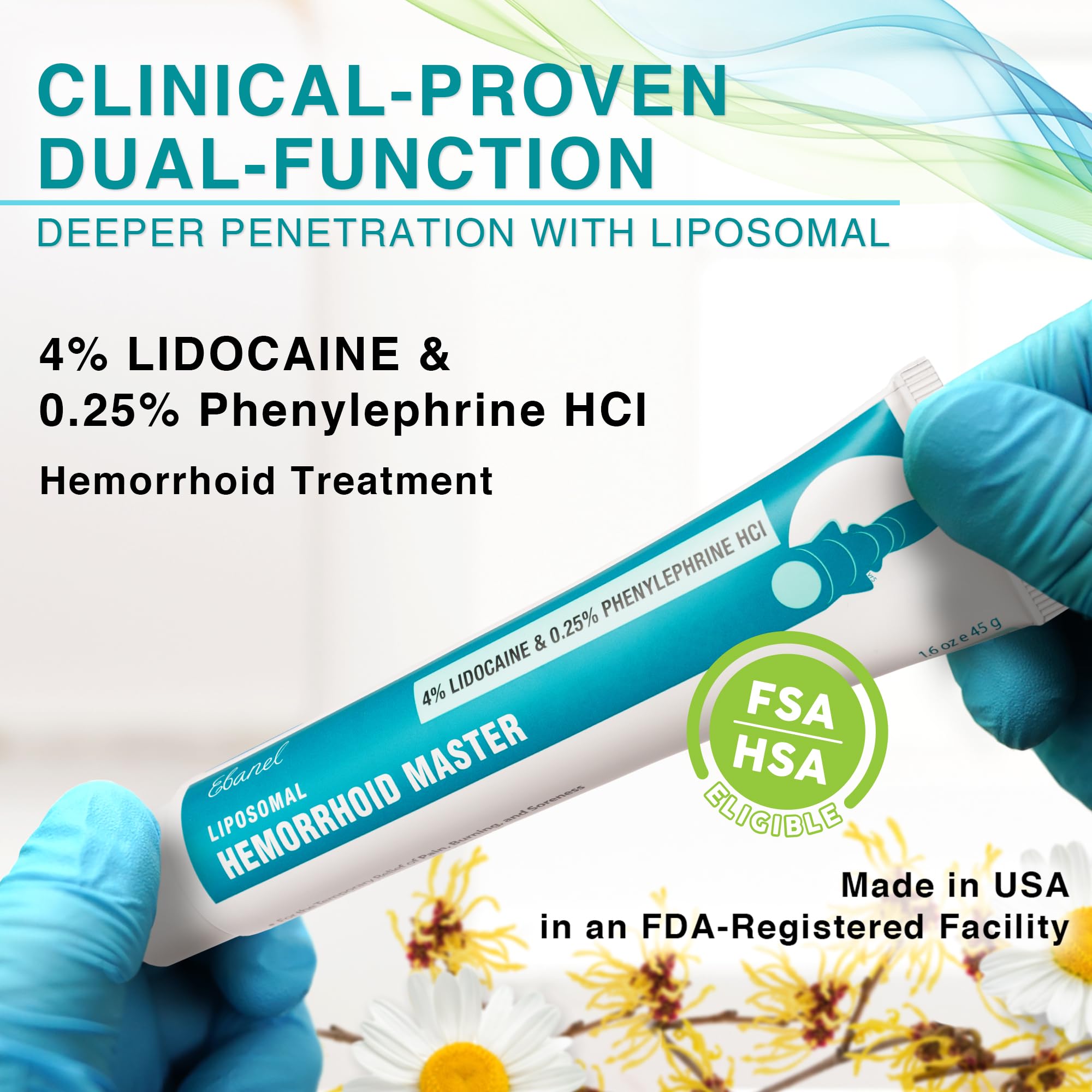 Ebanel 4% Lidocaine Hemorrhoid Treatment Ointment with Phenylephrine, Witch Hazel, Vitamin B6, Zinc Oxide, Frankincense, External and Internal Hemorrhoids Treatment Burn Itch Pain Relief Anal Cream Ebanel Au supplements