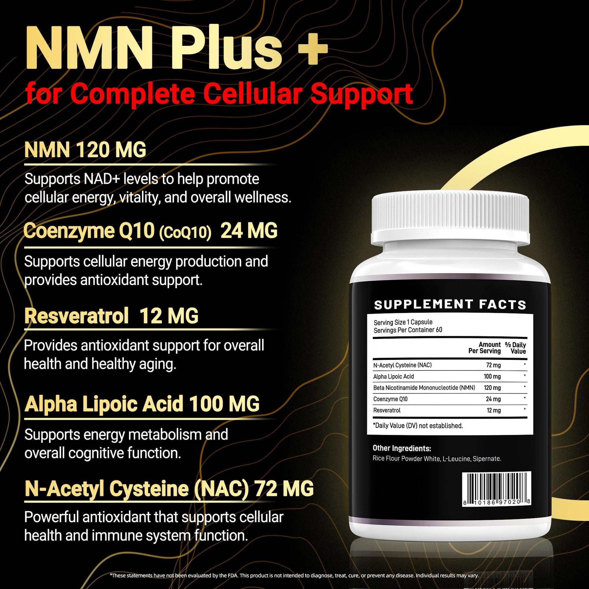 I LOVE HEALTH NMN Complex Plus+ for Women & Men with NAC, Alpha Lipoic Acid, CoQ10 & Resveratrol – 5-in-1 Cellular Energy & Healthy Aging Support – 60 Capsules, Non-GMO, Made in USA I LOVE HEALTH Au supplements