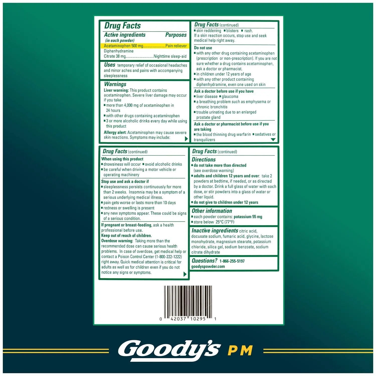 Goody's Nighttime Powder, Pain Reliever & Sleep Aid with Acetaminophen & Diphenhydramine Citrate, Caffeine Free, 16 Count Goody's Au supplements