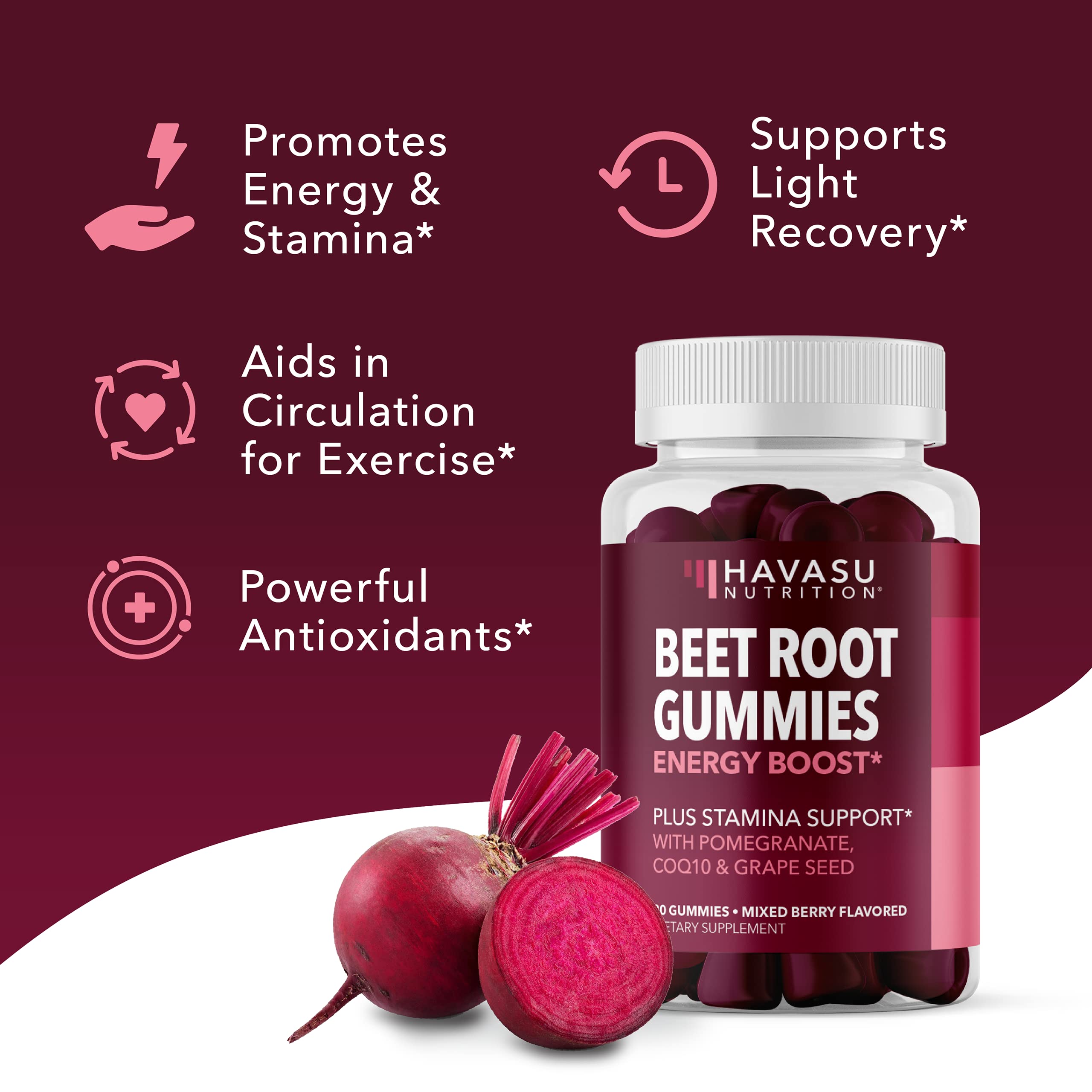 Beet Root Gummies with COQ10 Energy Supplement | Nitric Oxide Supplement for Healthy HAVASU NUTRITION Au supplements