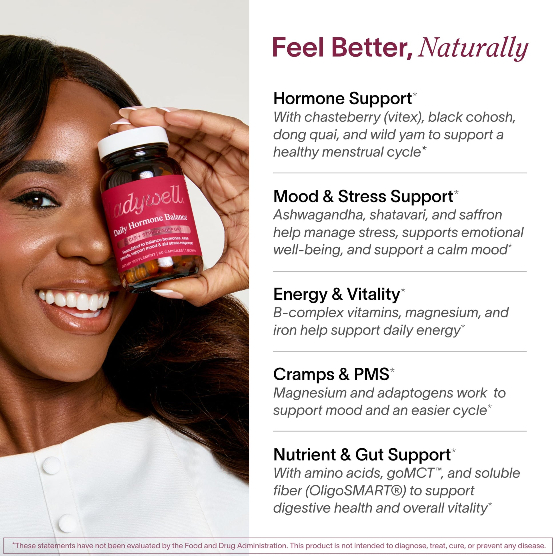 Ladywell Daily Hormone Balance Capsules | Natural Cycle Support for Women | Supports Mood, Bloating, Cramps, Skin Health & Cravings | with Chasteberry, B Vitamins, Ashwagandha, Saffron & More | 60 Ct Ladywell Au supplements