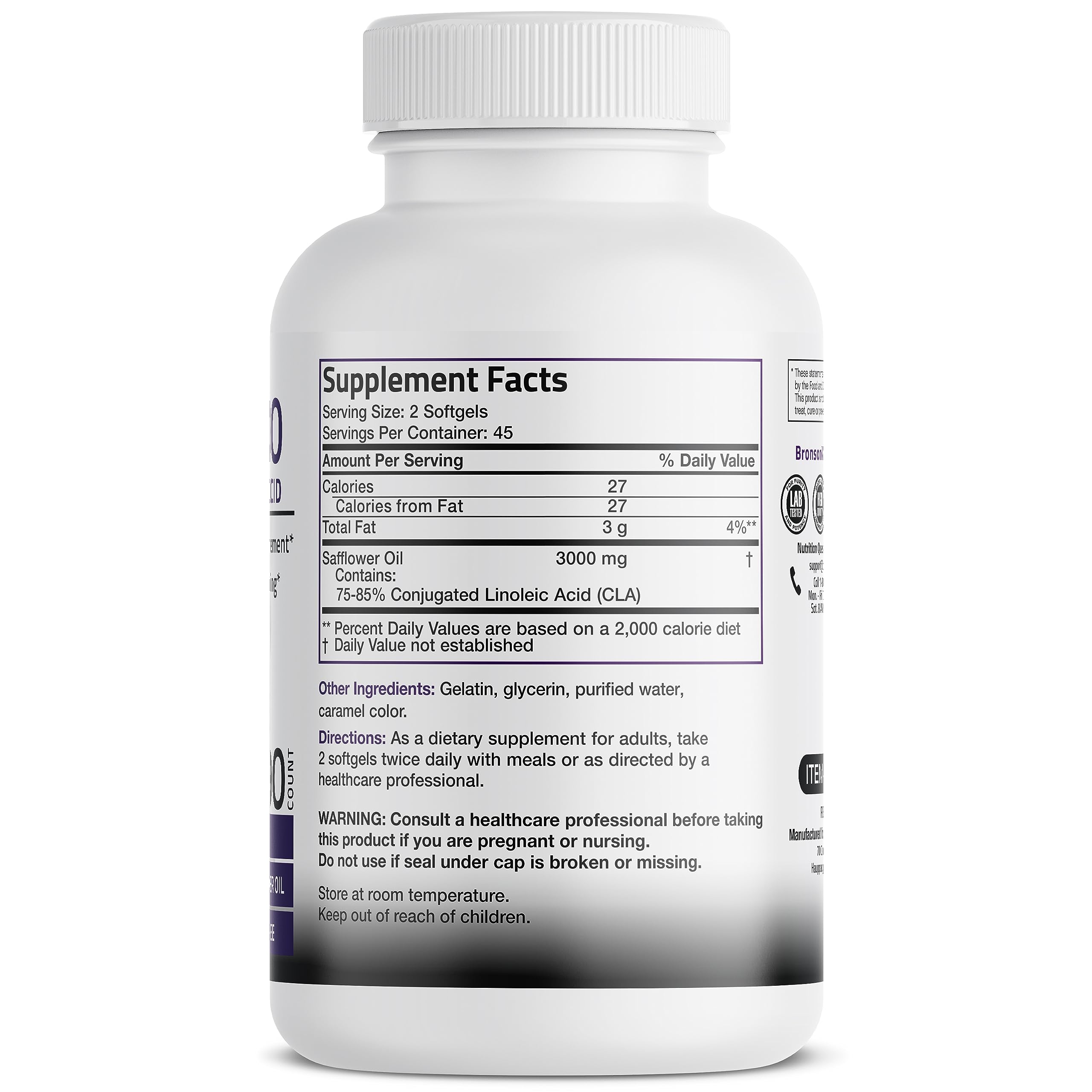 Bronson CLA 3000 Extra High Potency Supports Healthy Weight Managem Bronson Au supplements