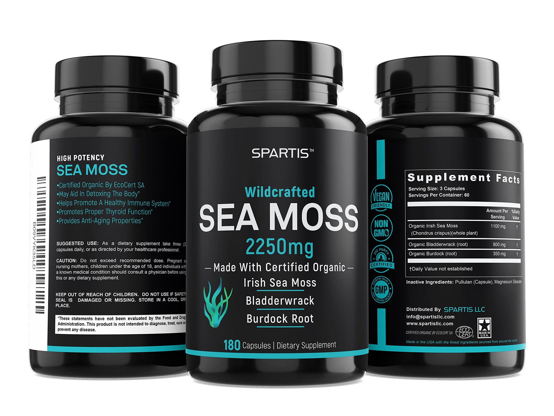 Certified Organic Sea Moss Capsules 2250mg Wildcrafted Irish Sea Moss Burdock Root SPARTIS Au supplements