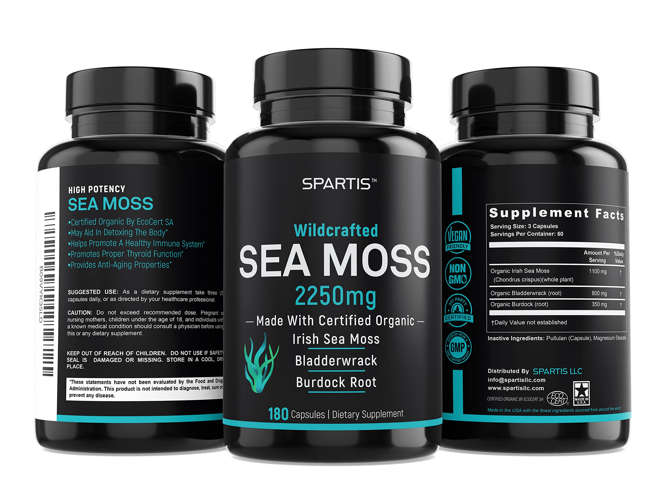 Certified Organic Sea Moss Capsules 2250mg Wildcrafted Irish Sea Moss Burdock Root SPARTIS Au supplements