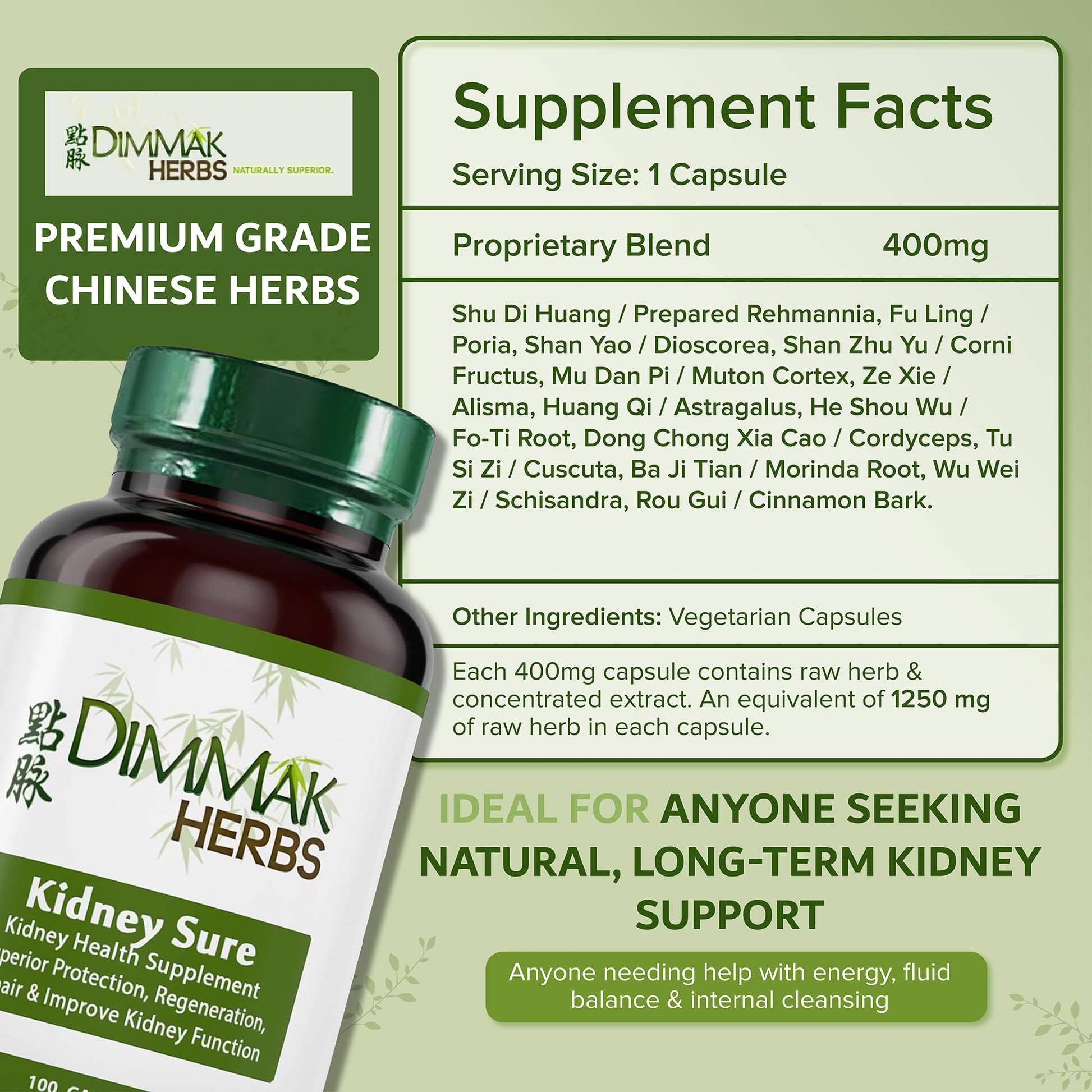 Dimmak Herbs Kidney Sure- Kidney Cleanse & Revitilization Tonic- Organic Herbal Support for Renal Health, Urinary Tract Flow & Vitality- TCM Doctor Formulated, Vegan- 400mg 100 Capsules Dimmak Herbs Au supplements